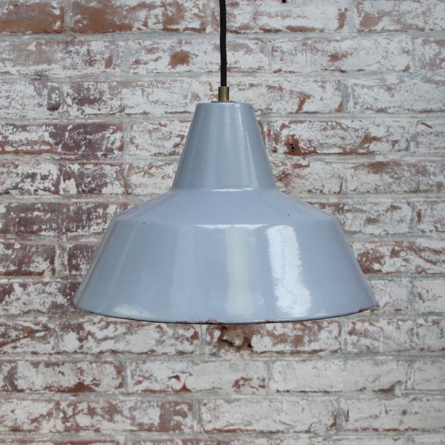 20th Century Vintage Dutch Industrial Gray Enamel Hanging Lamps Pendants by Philips For Sale