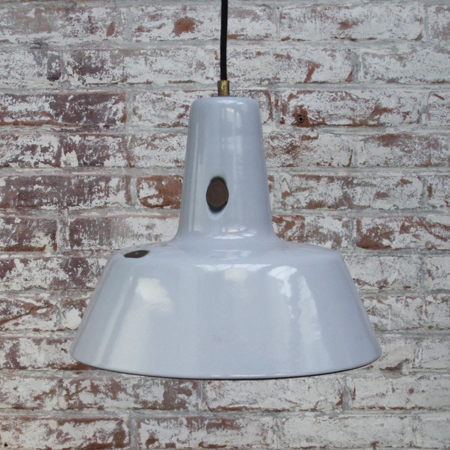 20th Century Vintage Dutch Industrial Grey Enamel Hanging Lamps Pendants by Philips For Sale