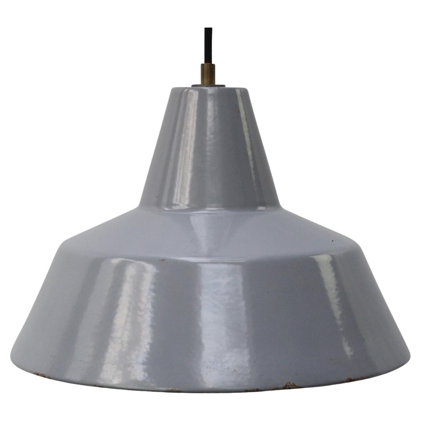 Vintage Dutch Industrial Gray Enamel Hanging Lamps Pendants by Philips For Sale