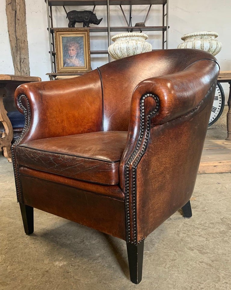 Vintage Dutch Leather Armchair For Sale at 1stDibs