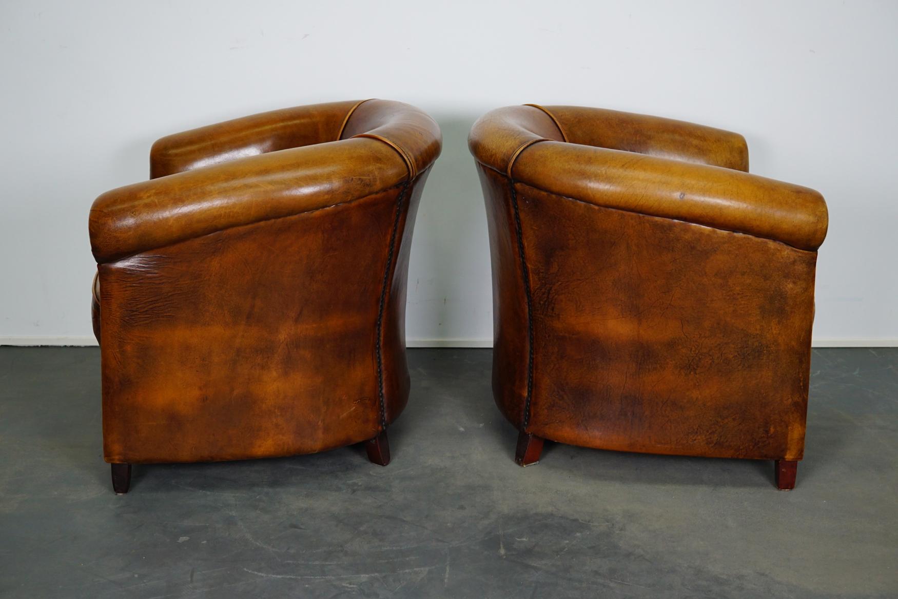 Industrial Vintage Dutch Leather Club Chairs, Set of 2