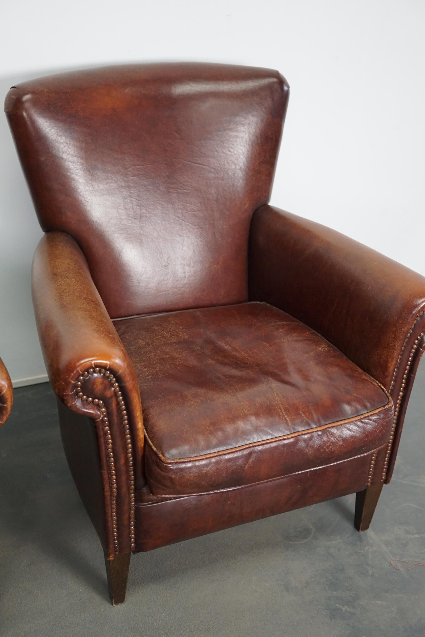 Vintage Dutch Leather Club Chairs, Set of 2 In Good Condition In Nijmegen, NL