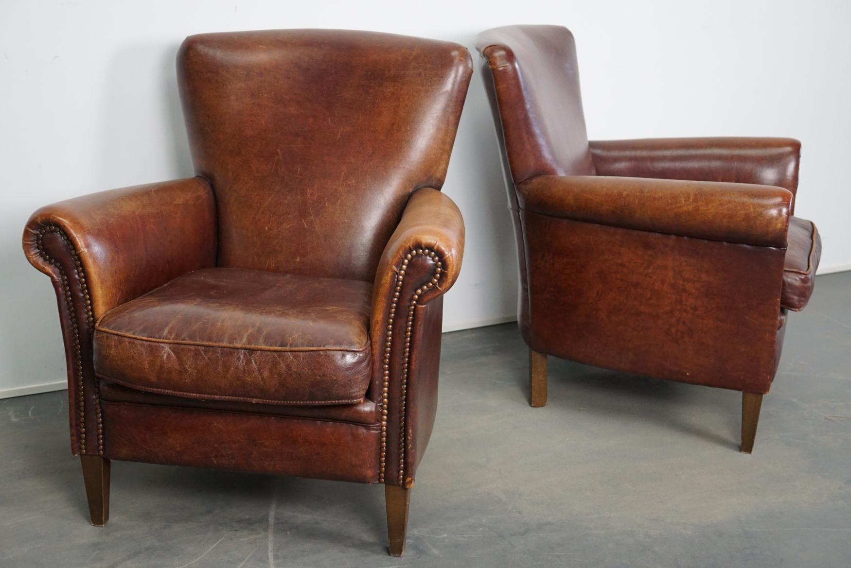 Late 20th Century Vintage Dutch Leather Club Chairs, Set of 2