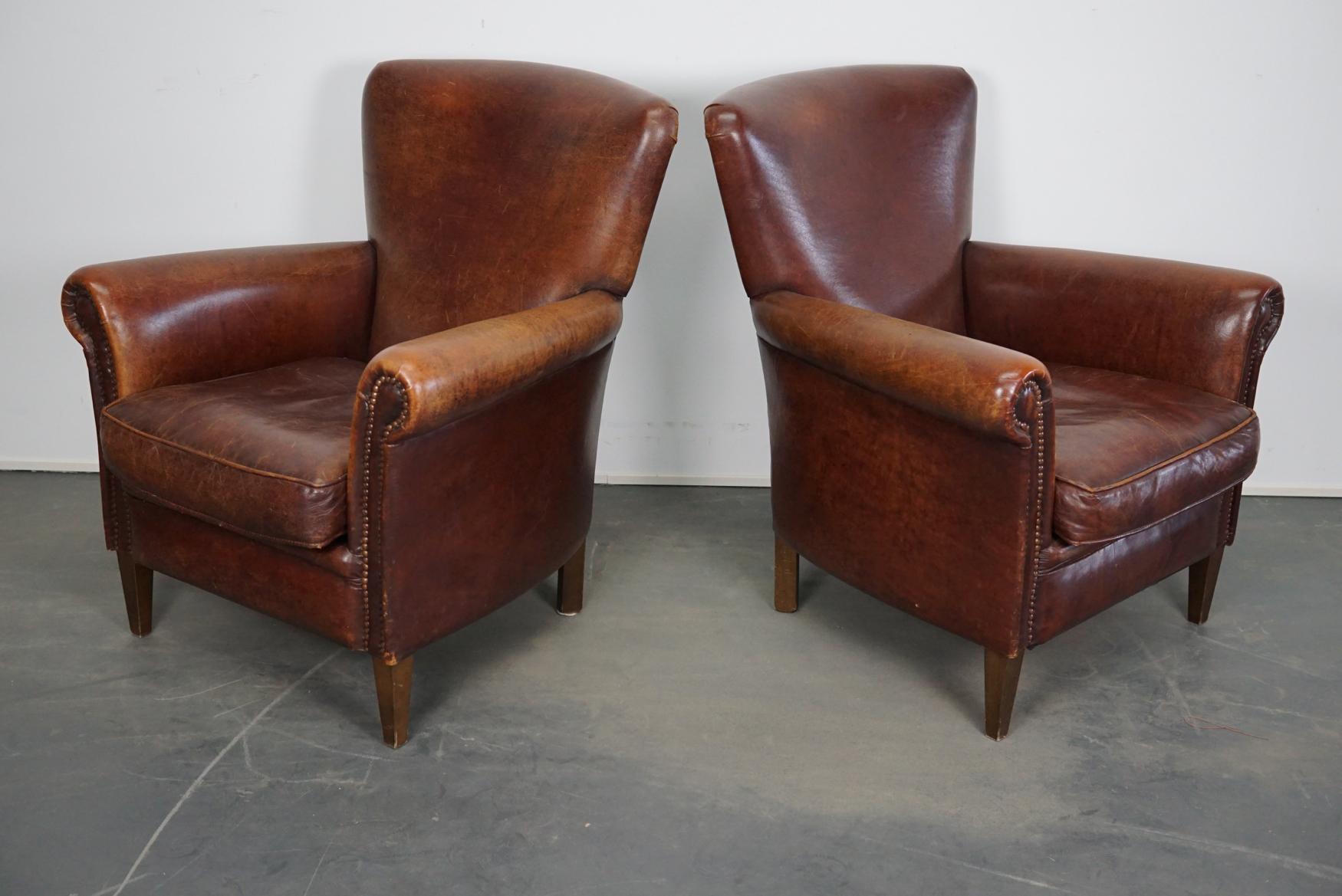 Vintage Dutch Leather Club Chairs, Set of 2 1