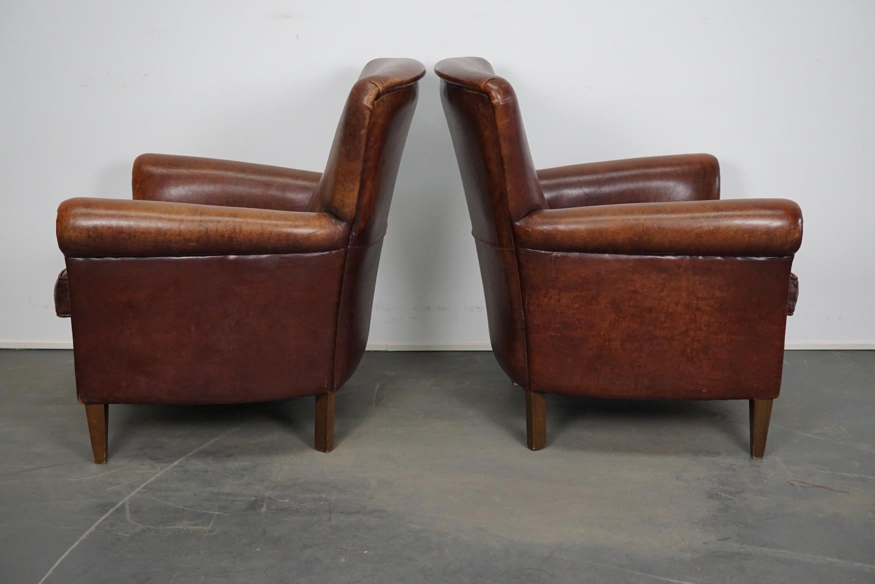Vintage Dutch Leather Club Chairs, Set of 2 2