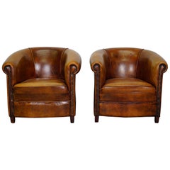 Vintage Dutch Leather Club Chairs, Set of 2