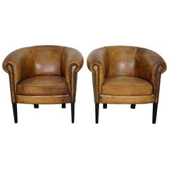 Vintage Dutch Leather Club Chairs, Set of 2