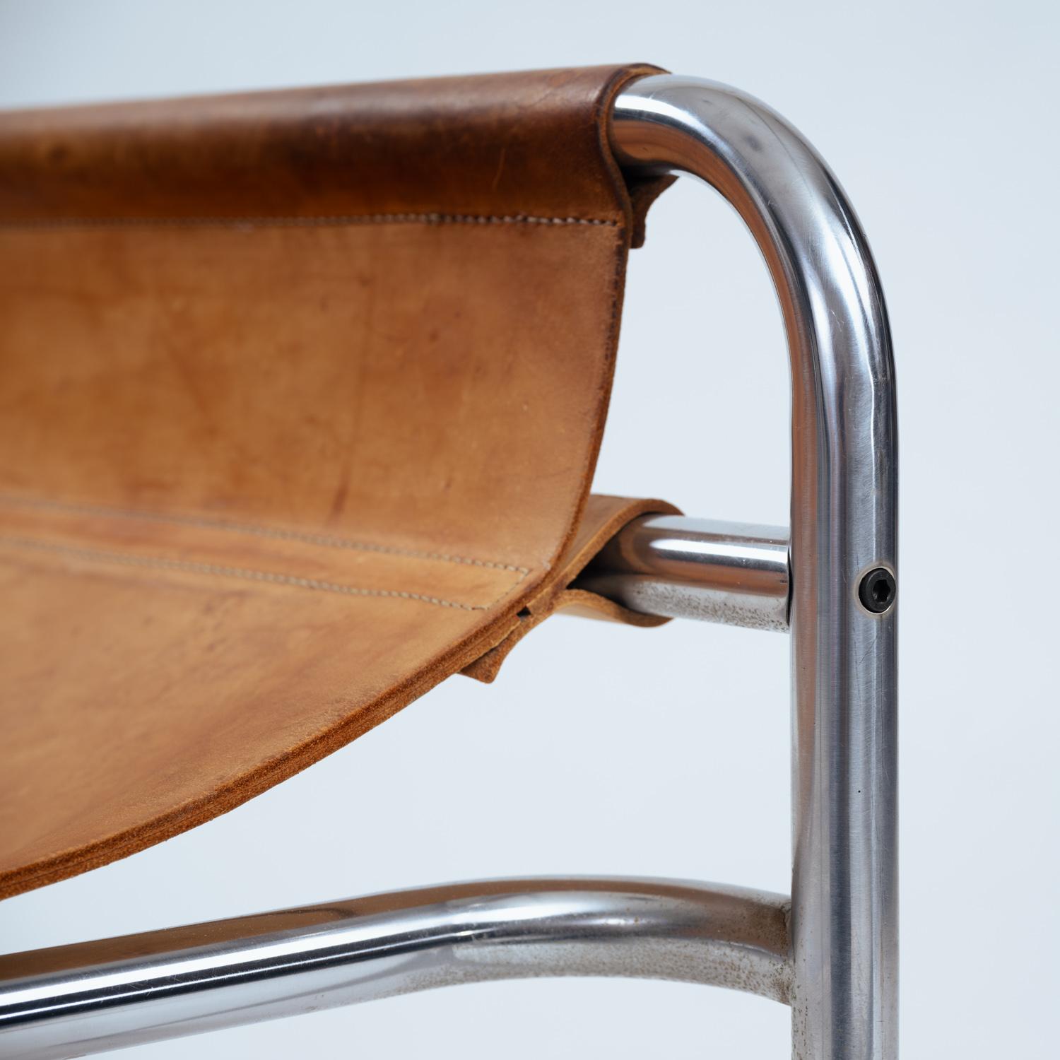 Vintage Dutch Lounge Chair aus Leder und Stahl von Walter Antonis für Spectrum (Niederländisch) im Angebot