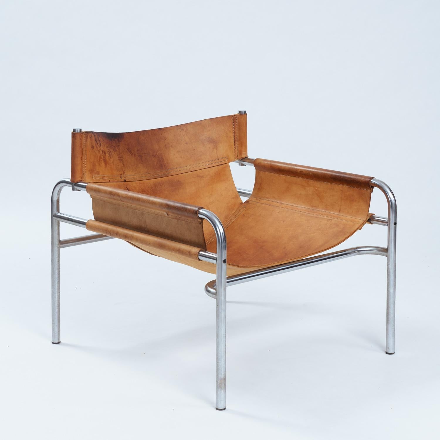 Vintage Dutch Lounge Chair aus Leder und Stahl von Walter Antonis für Spectrum im Angebot 2