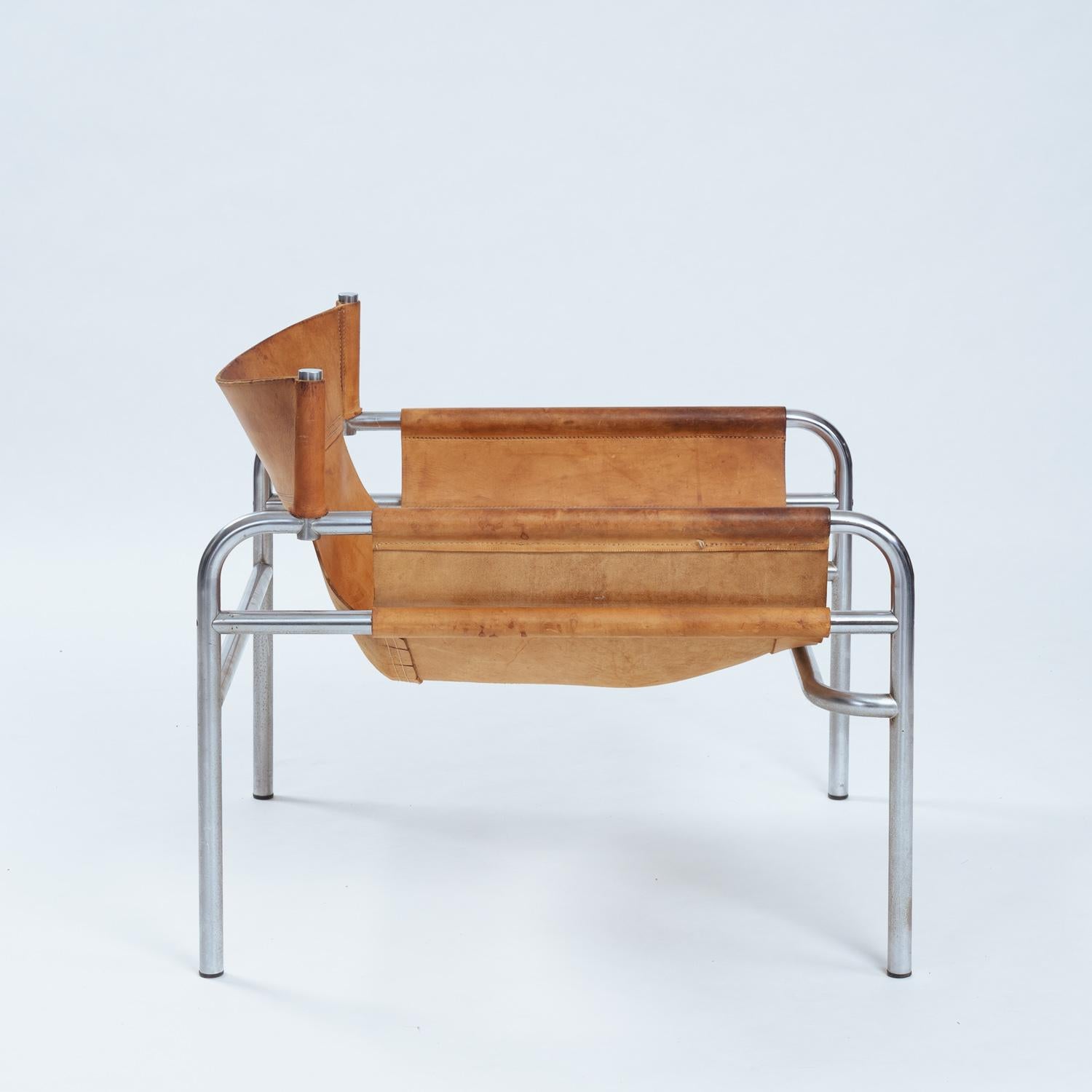 Vintage Dutch Lounge Chair aus Leder und Stahl von Walter Antonis für Spectrum im Angebot 3