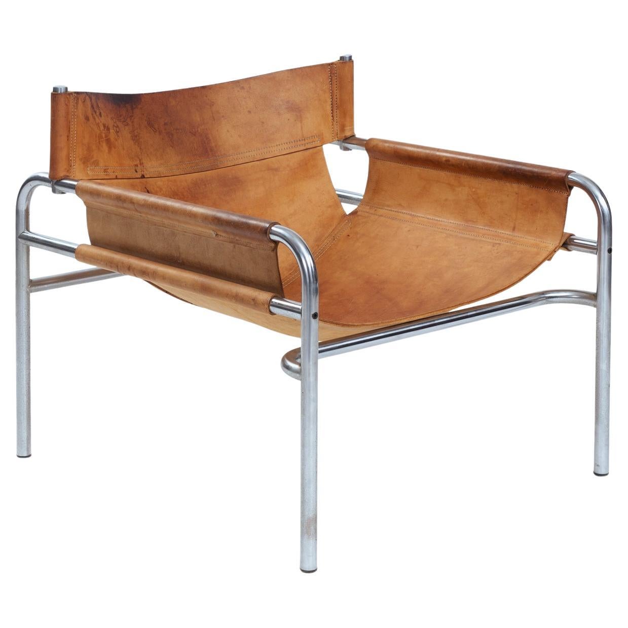 Vintage Dutch Lounge Chair in Leather and Steel by Walter Antonis for Spectrum