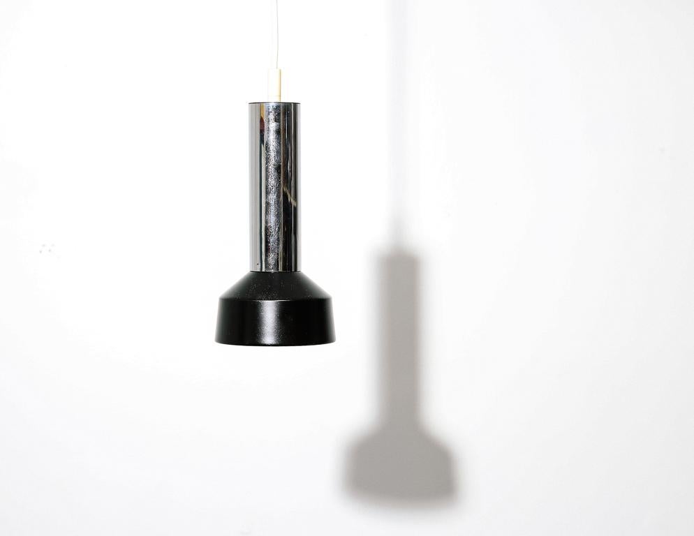 Vintage pendants with a Minimalist persuasion from Holland, 1960s. Chrome and black.