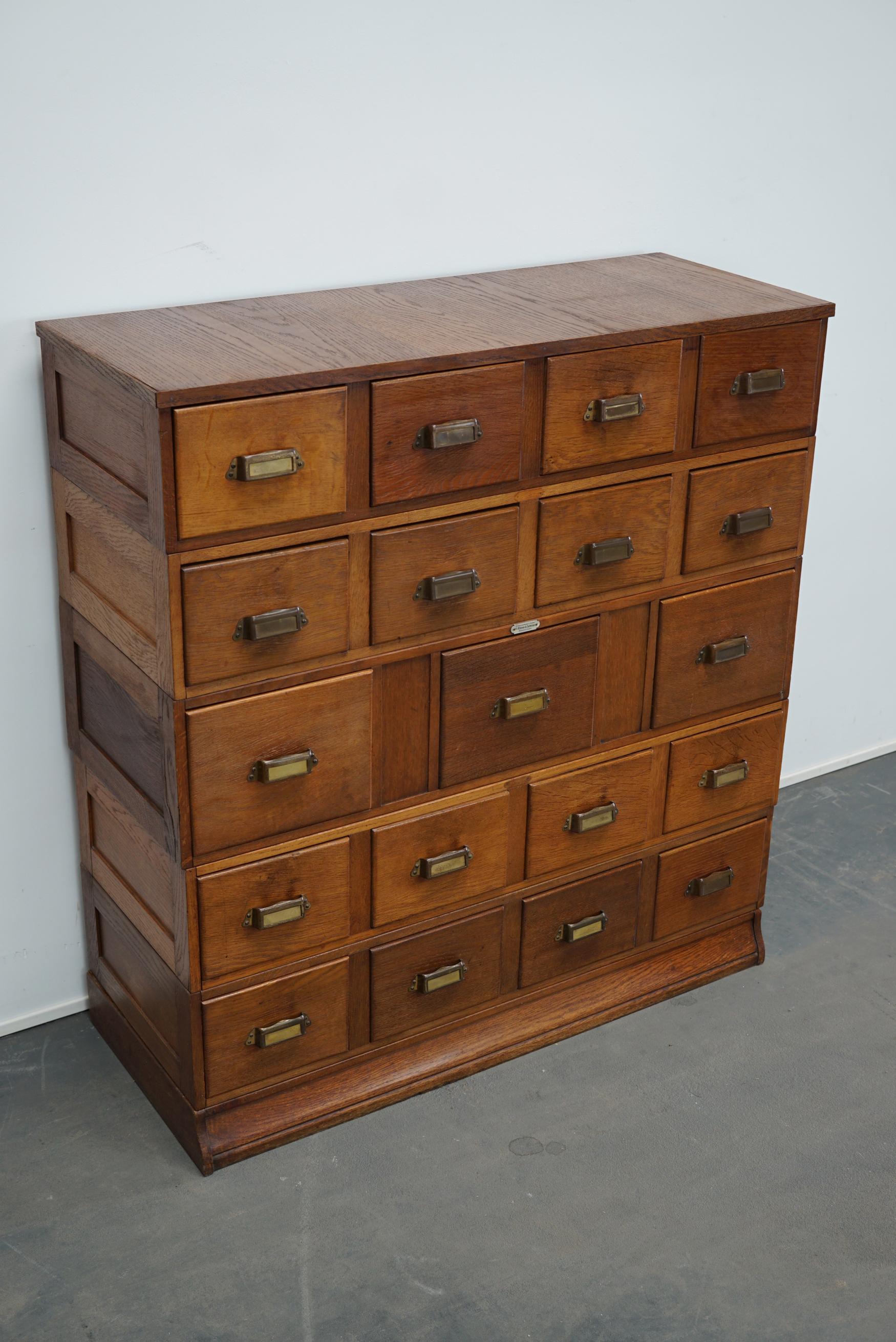Industrial Vintage Dutch Oak Apothecary Cabinet or Filing Cabinet, 1930s