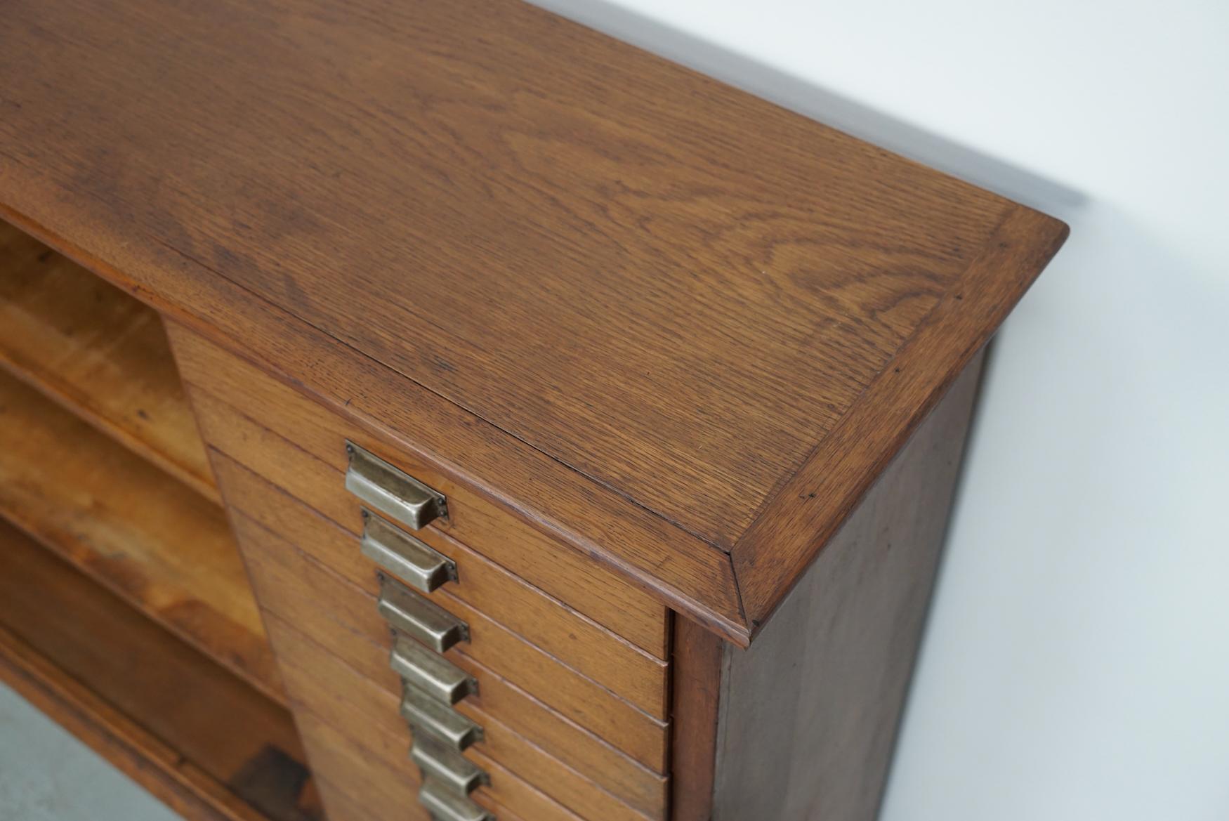 Industrial Vintage Dutch Oak Apothecary Sideboard / Filing Cabinet, 1950s For Sale