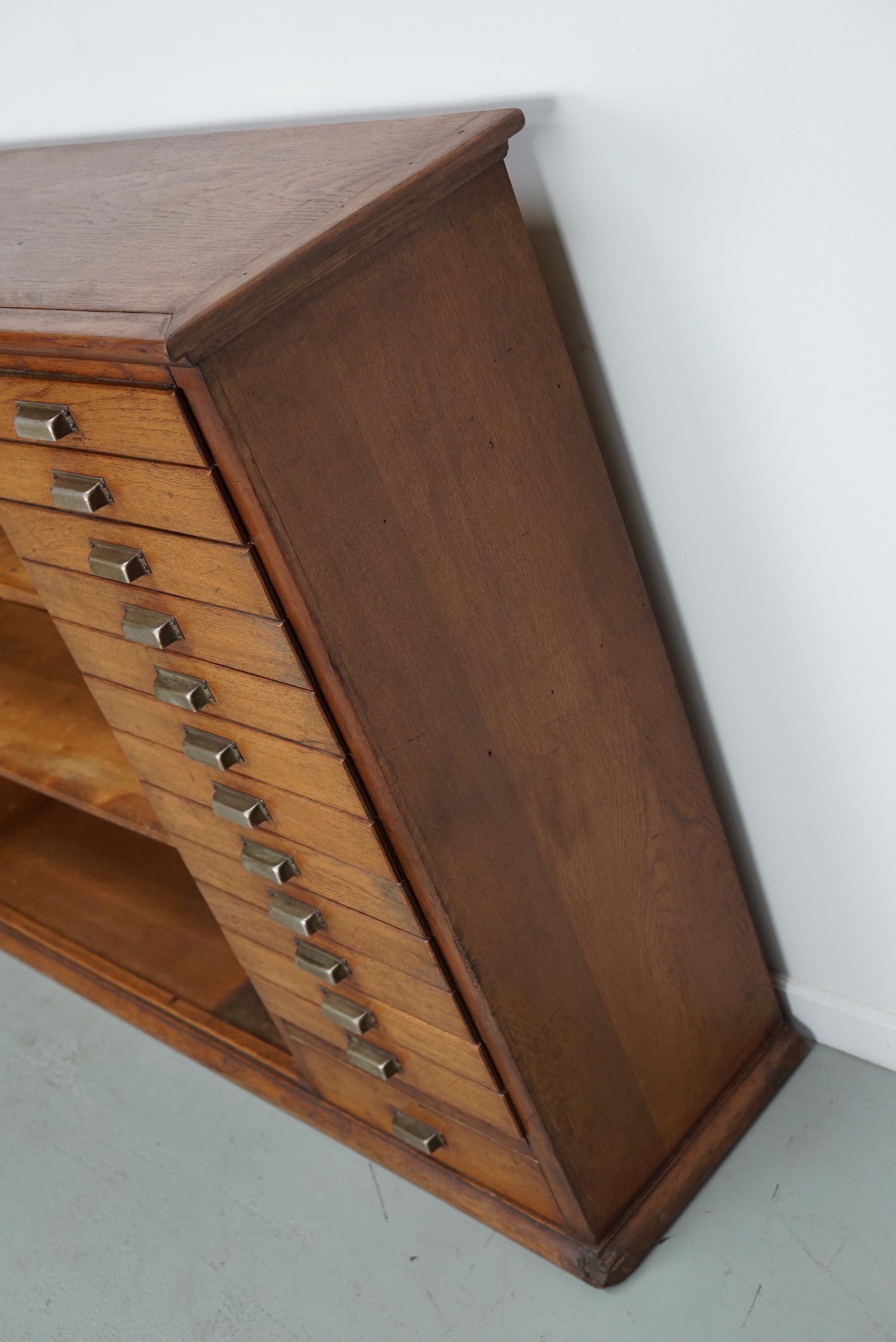 20th Century Vintage Dutch Oak Apothecary Sideboard / Filing Cabinet, 1950s For Sale