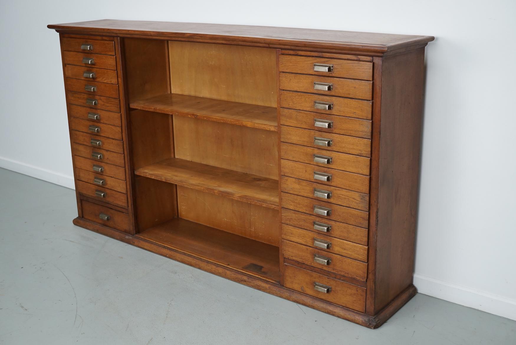 Vintage Dutch Oak Apothecary Sideboard / Filing Cabinet, 1950s For Sale 1