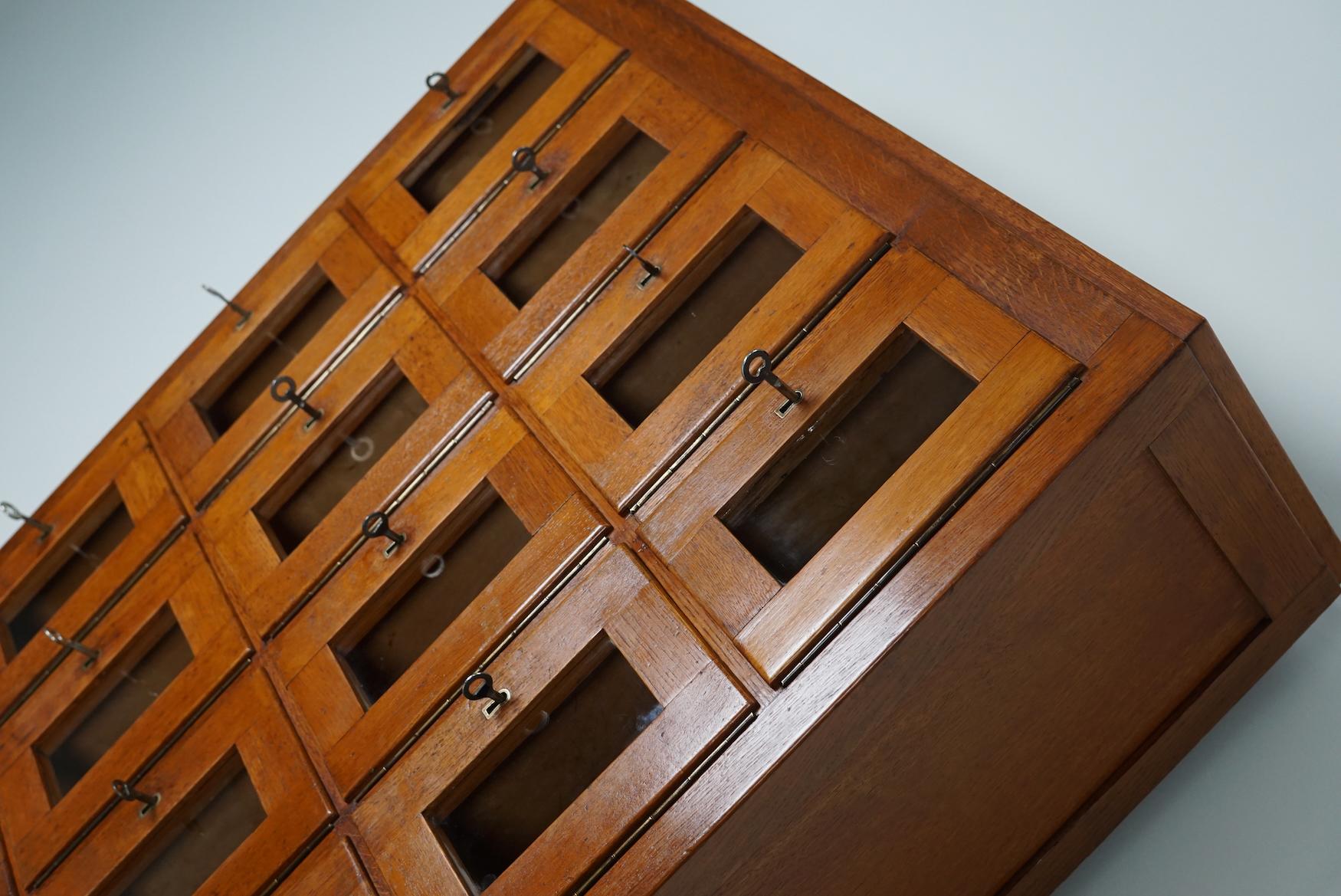 Vintage Dutch Oak Glass Door Locker Cabinet, 1930s 5