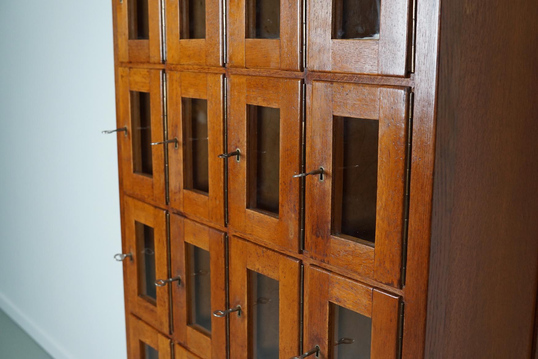 Vintage Dutch Oak Glass Door Locker Cabinet, 1930s 6