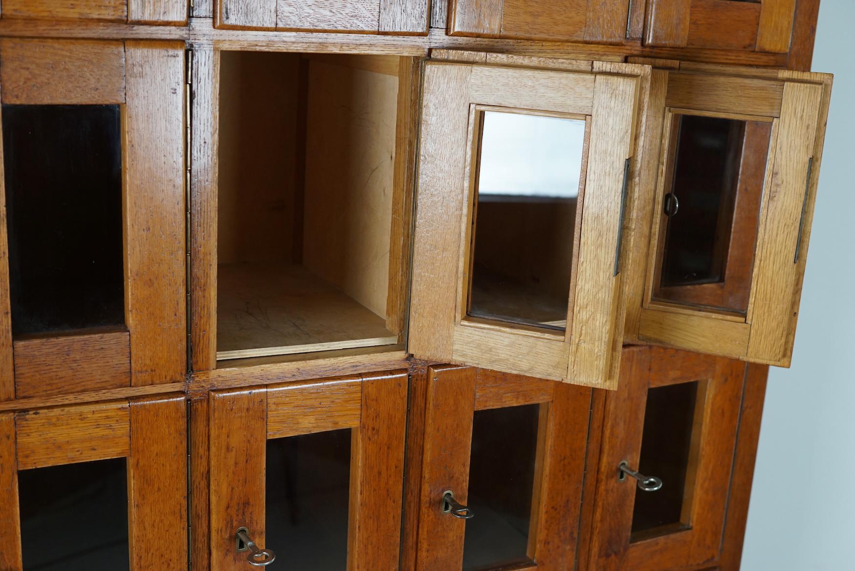 Vintage Dutch Oak Glass Door Locker Cabinet, 1930s 10