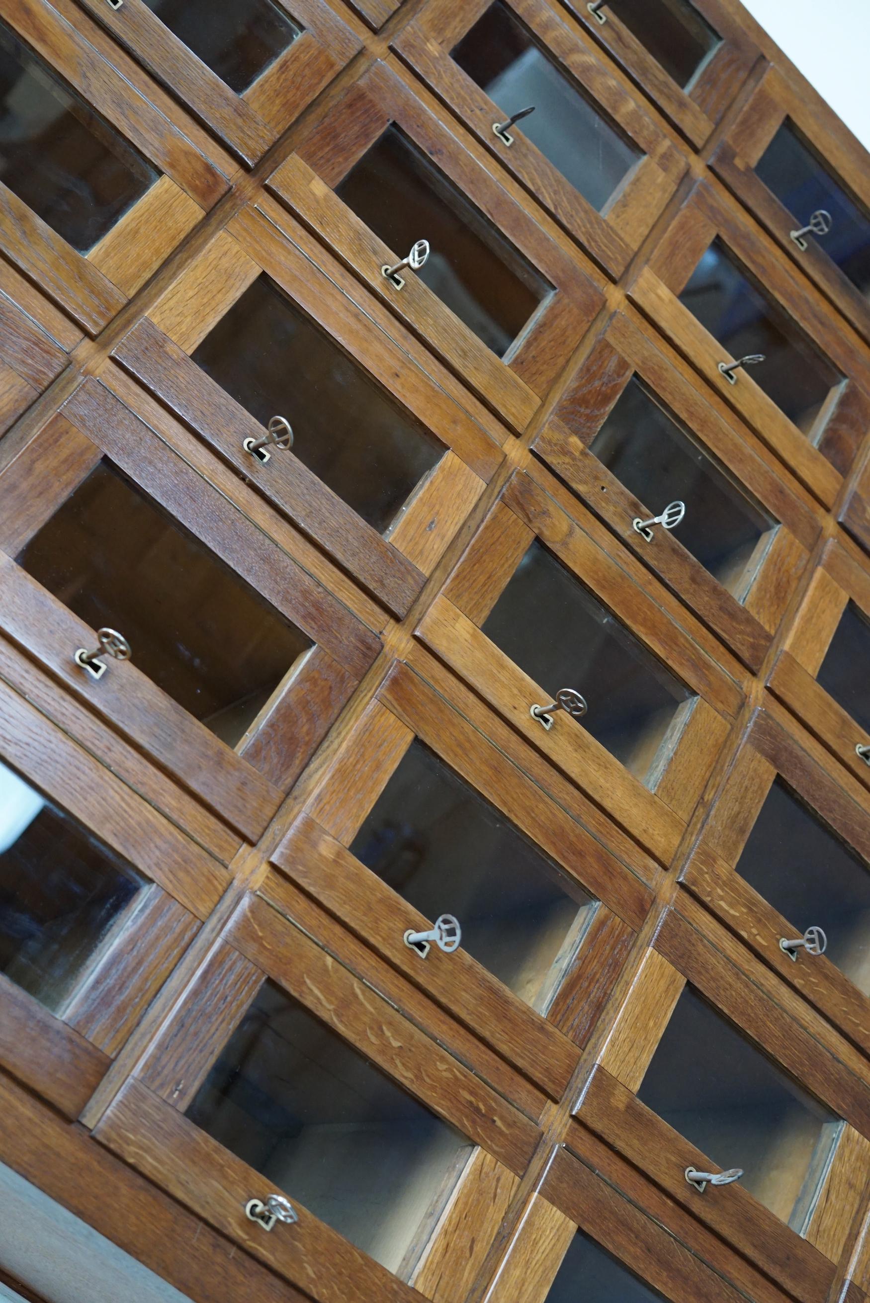 Vintage Dutch Oak Glass Door Locker Cabinet, 1930s 11