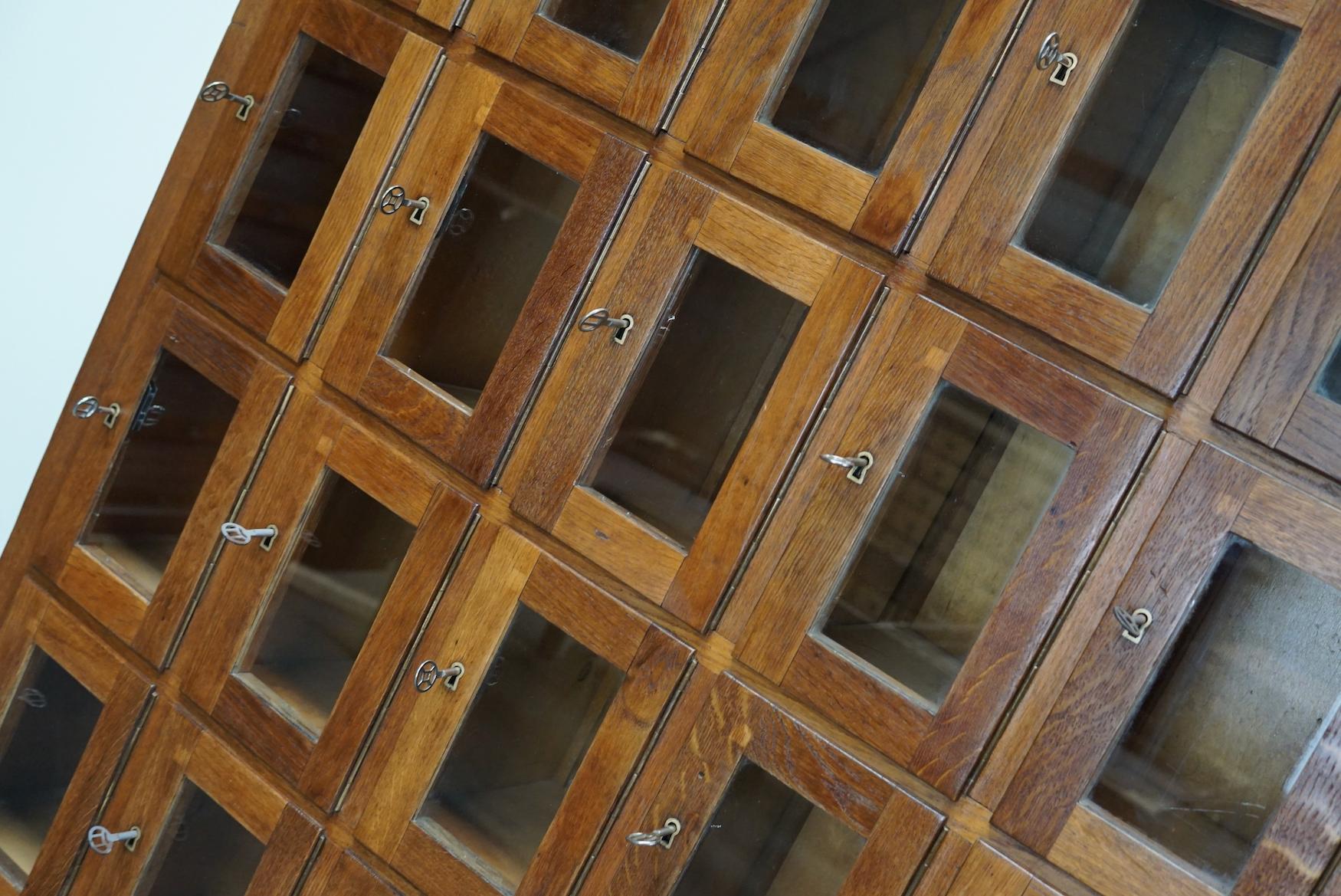 Vintage Dutch Oak Glass Door Locker Cabinet, 1930s 15