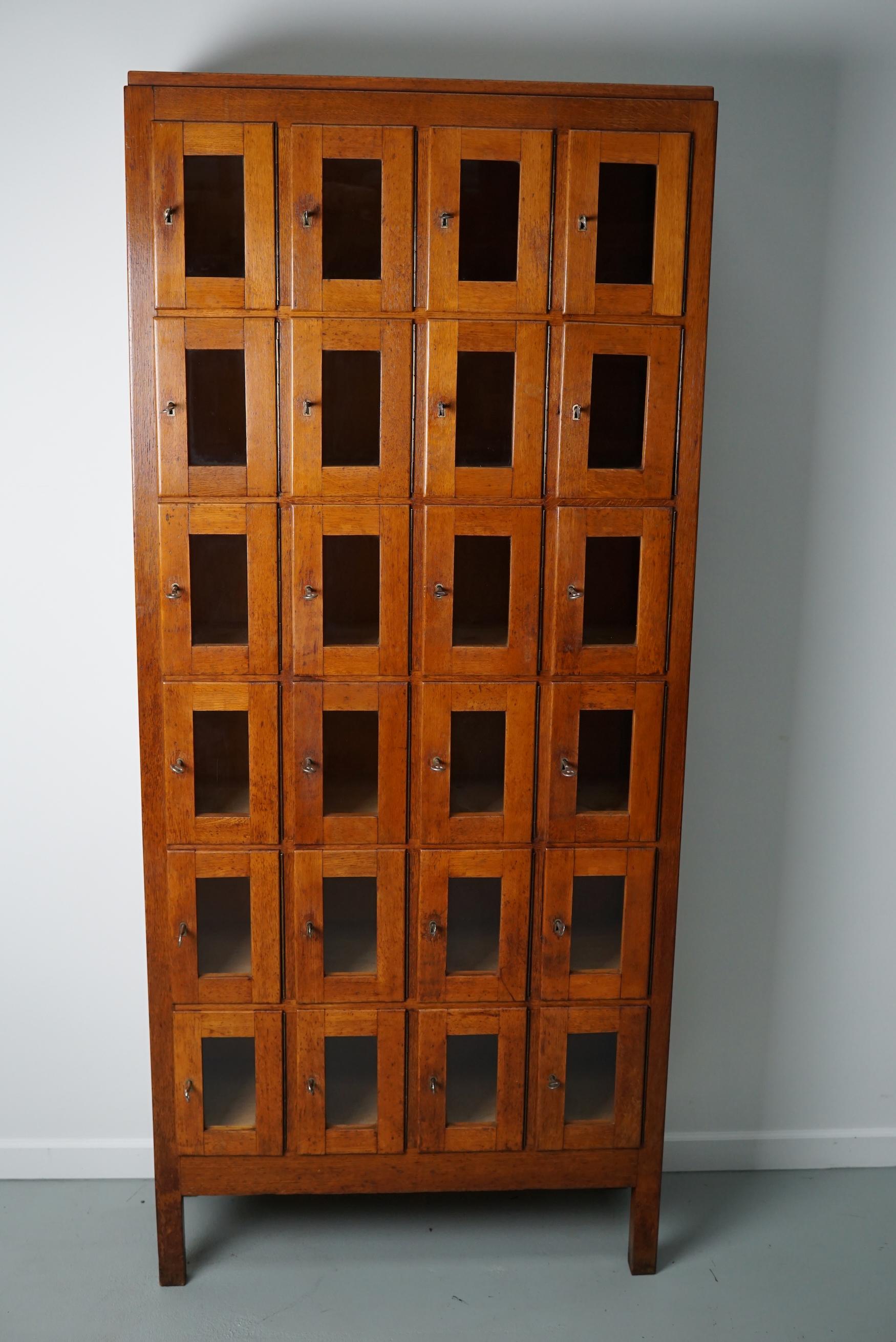 European Vintage Dutch Oak Glass Door Locker Cabinet, 1930s