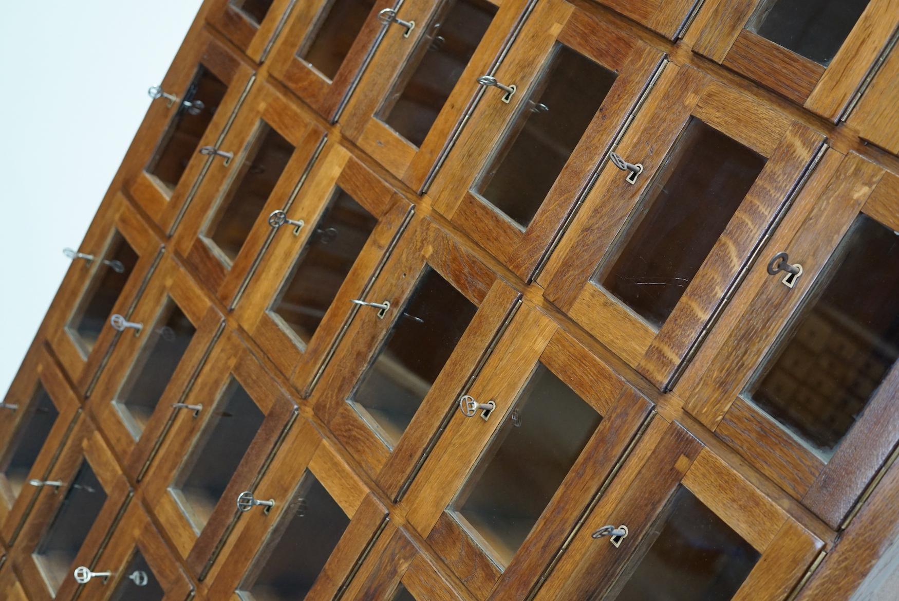 Mid-20th Century Vintage Dutch Oak Glass Door Locker Cabinet, 1930s