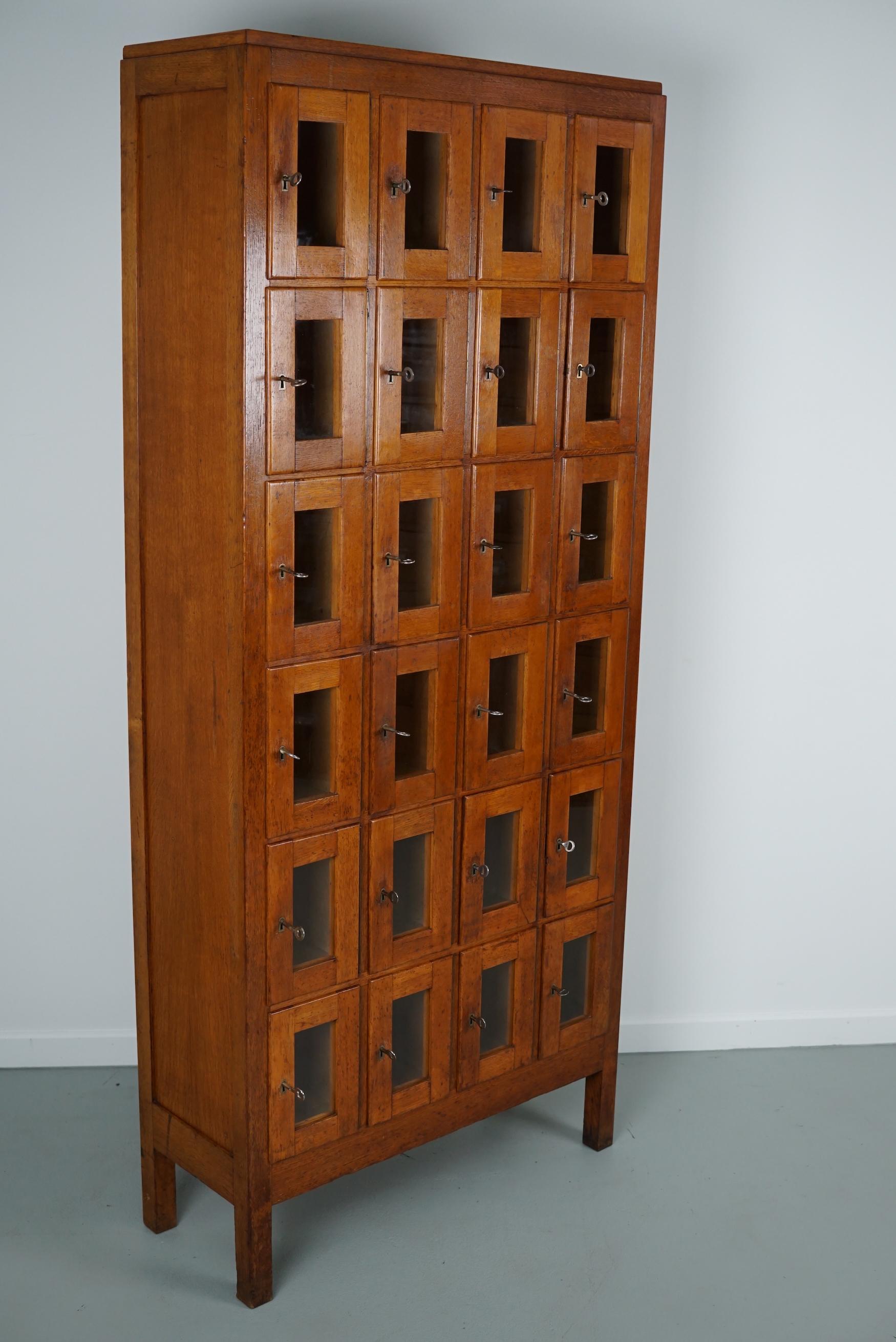 Mid-20th Century Vintage Dutch Oak Glass Door Locker Cabinet, 1930s