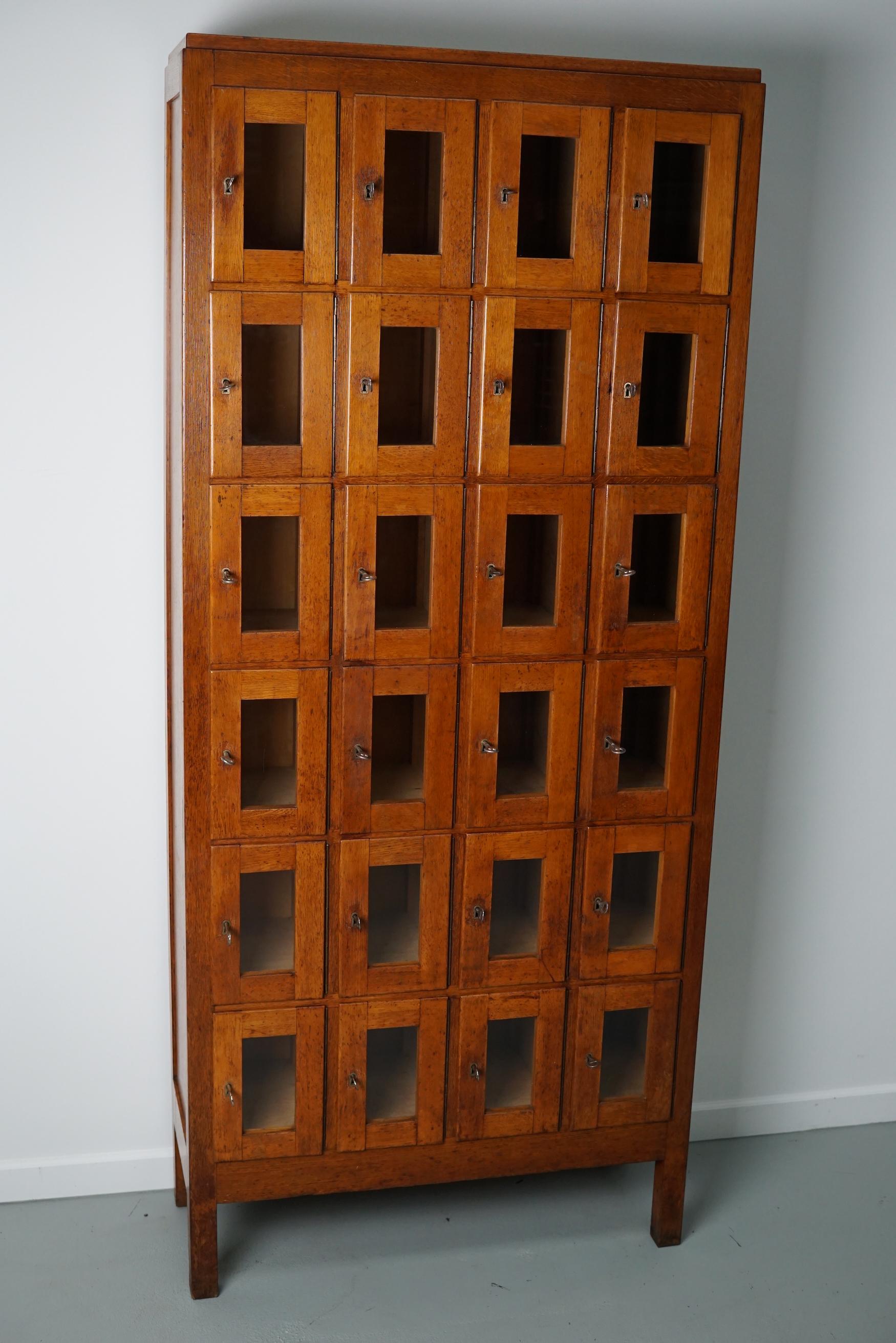 Vintage Dutch Oak Glass Door Locker Cabinet, 1930s 3