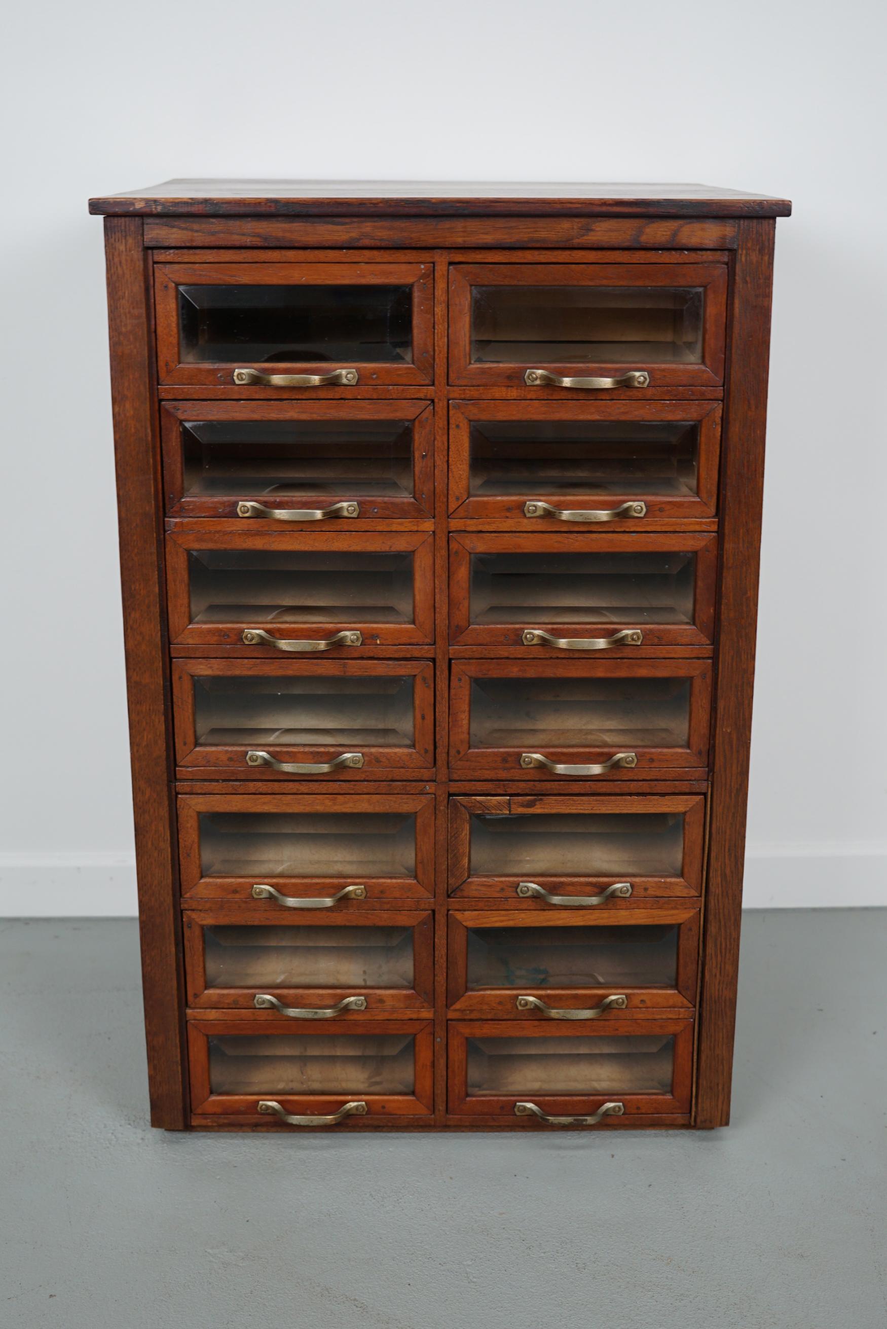 Vintage Dutch Oak Haberdashery Shop Cabinet, 1930s In Good Condition For Sale In Nijmegen, NL