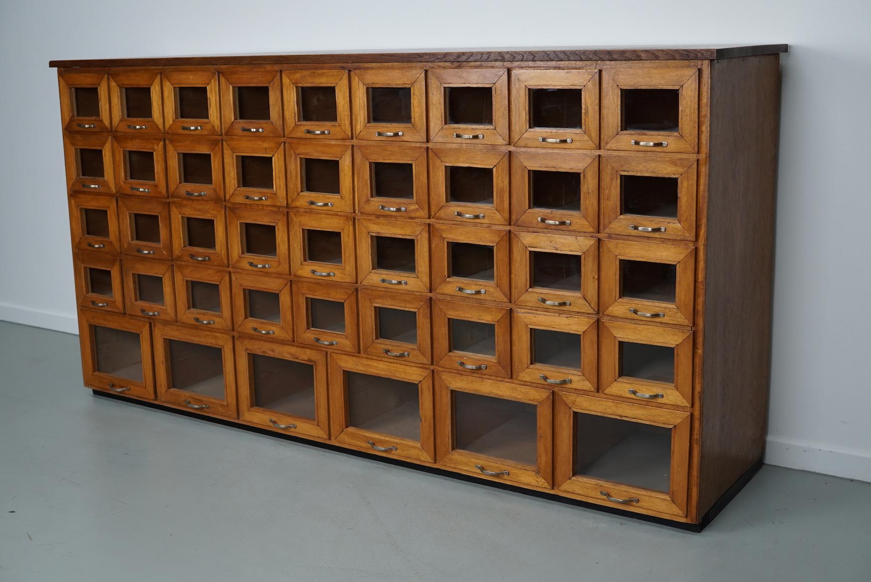 Vintage Dutch Oak Haberdashery Shop Cabinet / Vitrine, 1950s 14