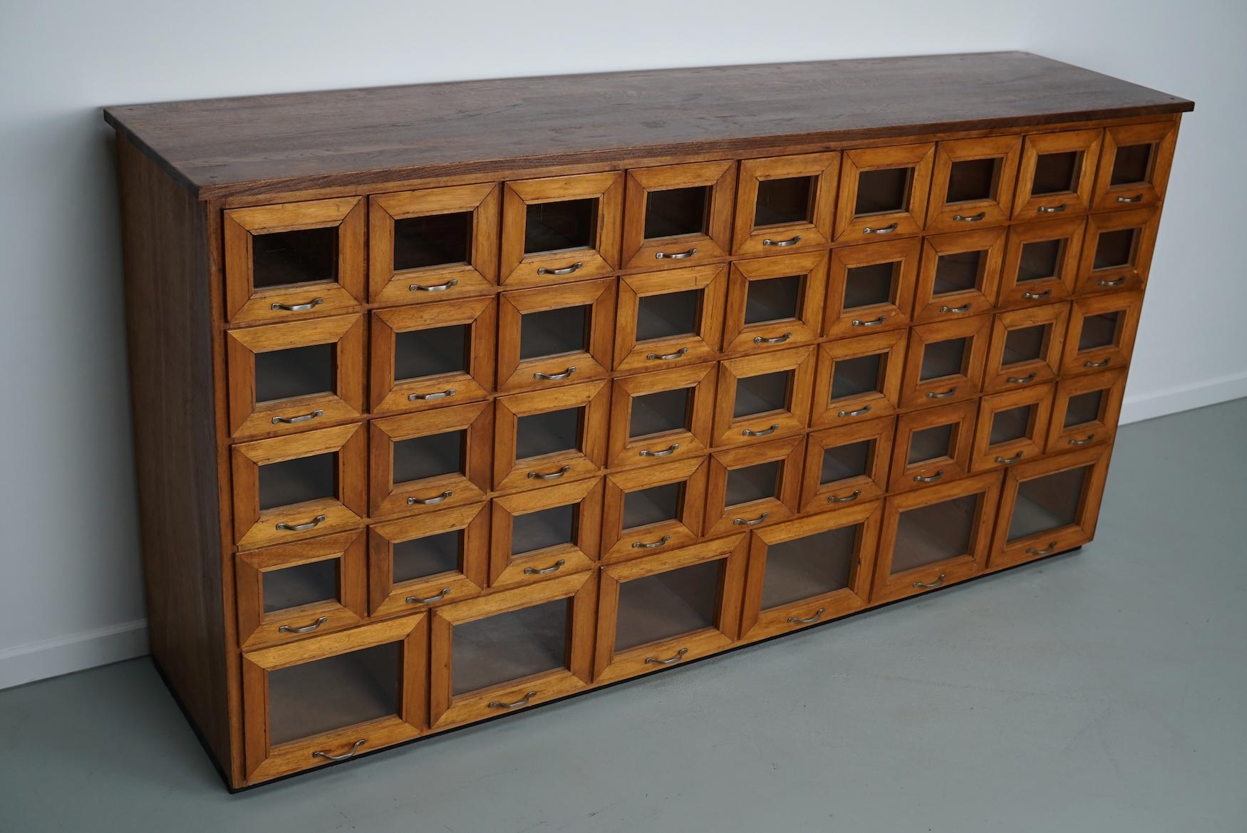 Vintage Dutch Oak Haberdashery Shop Cabinet / Vitrine, 1950s 3