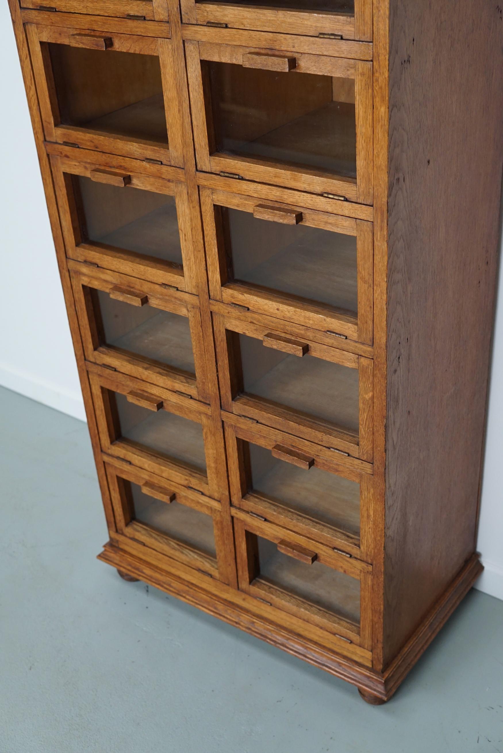 Vintage Dutch Oak Haberdashery Shop Cabinet / Vitrine Drop Down Doors, 1930s For Sale 2