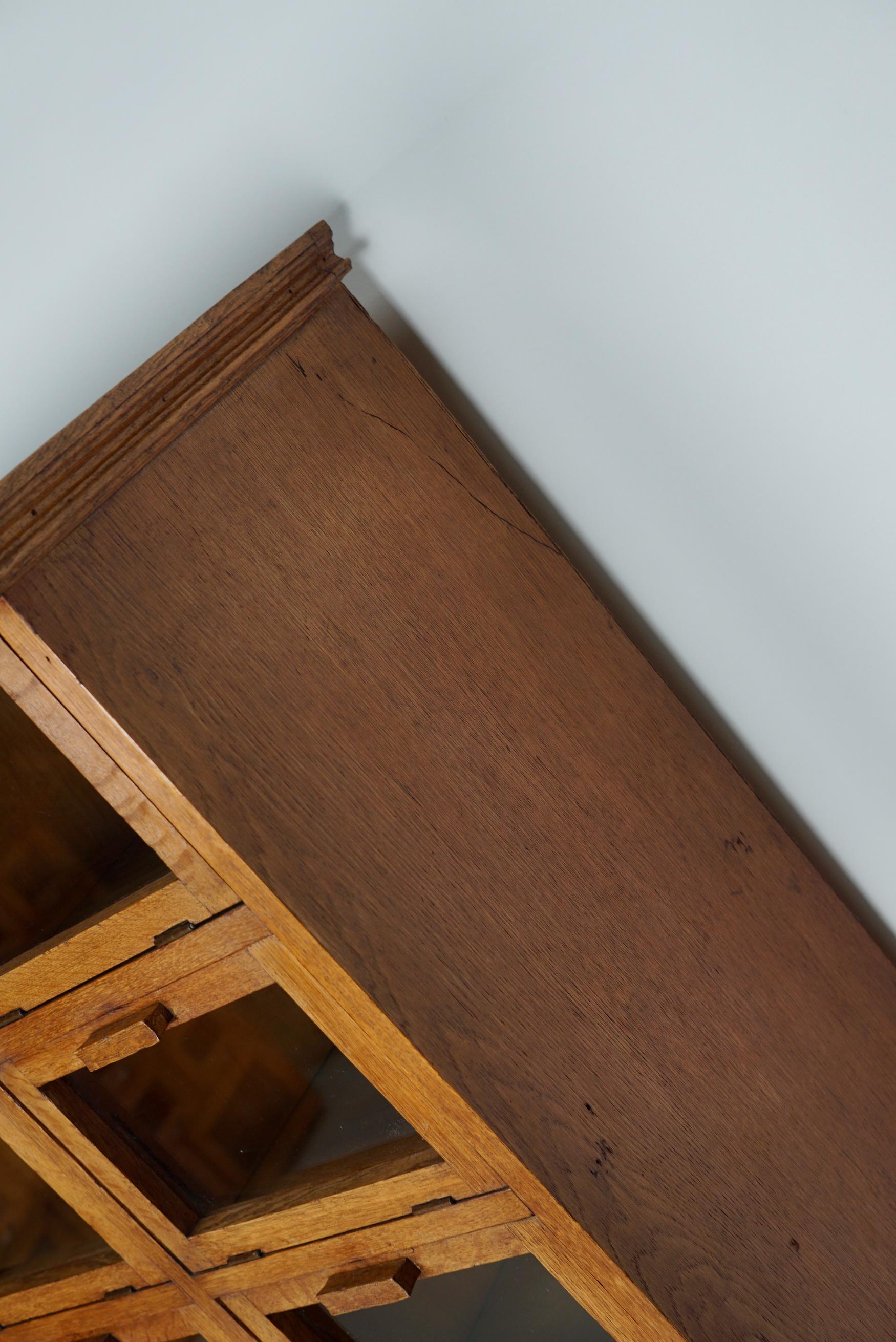 Vintage Dutch Oak Haberdashery Shop Cabinet / Vitrine Drop Down Doors, 1930s For Sale 3