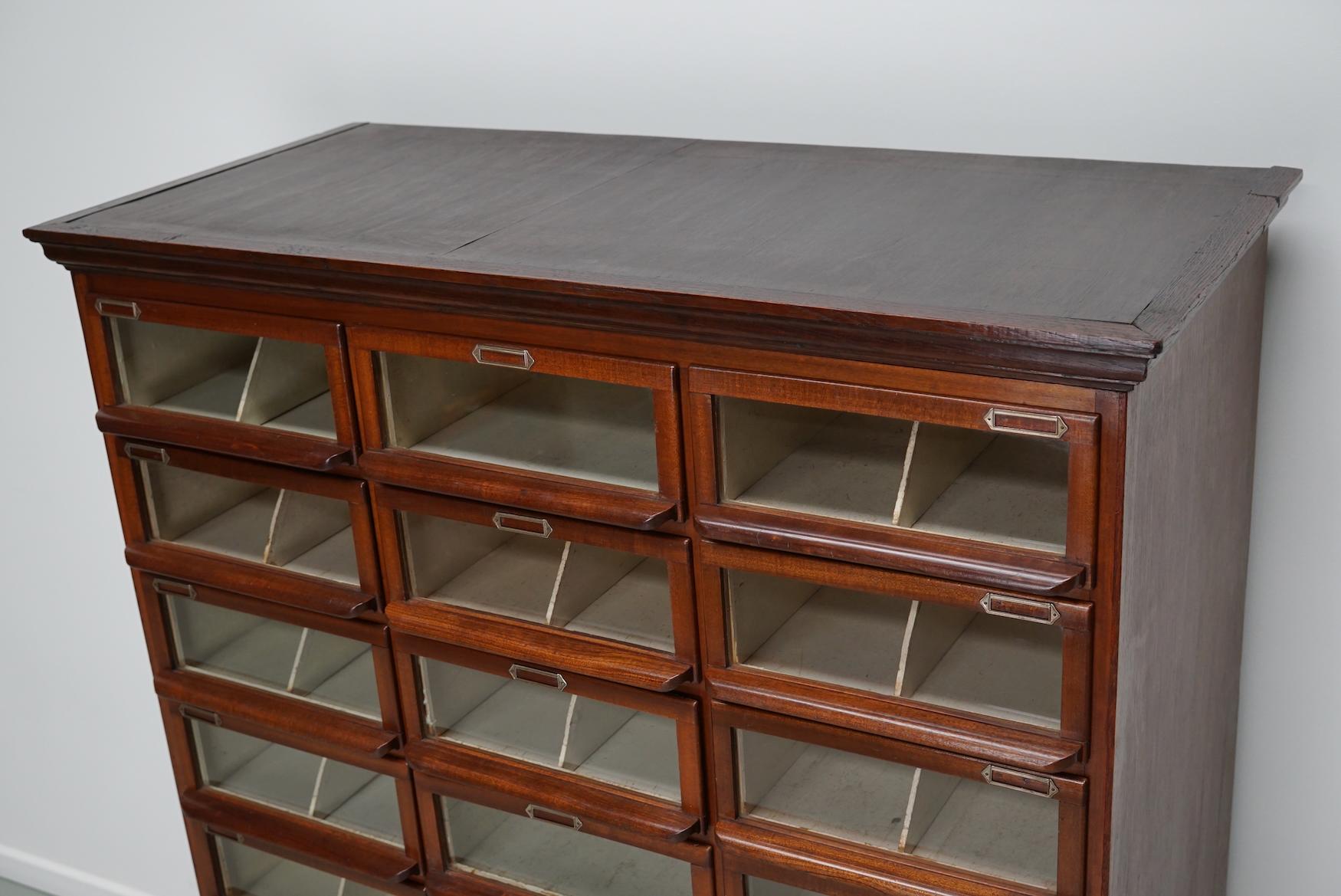 Vintage Dutch Oak / Mahogany Haberdashery Shop Cabinet, 1930s For Sale 12