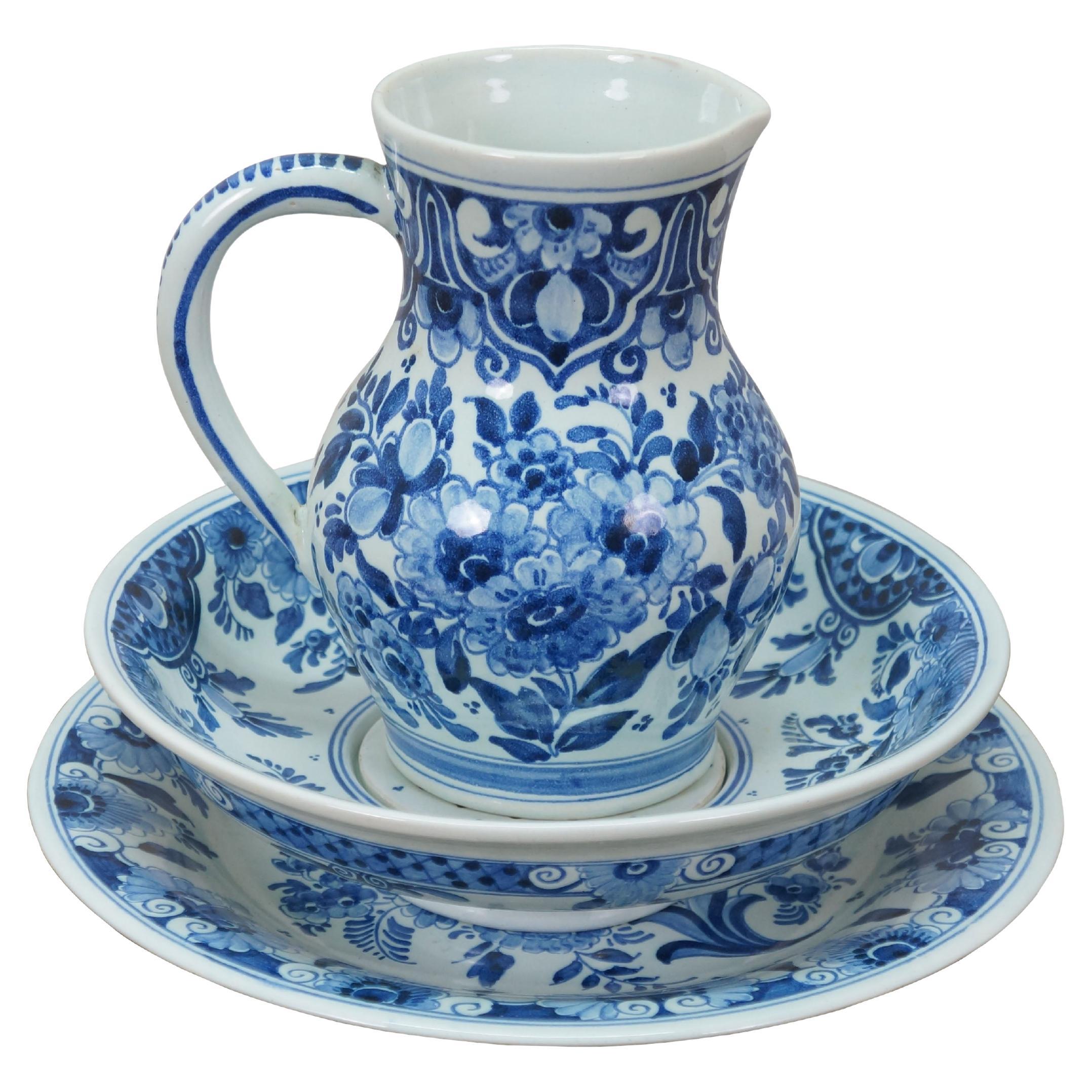 Vintage Dutch OUD Delft Blue & White Porcelain Pitcher Plate Berry Draining Bowl (Bol à égoutter)