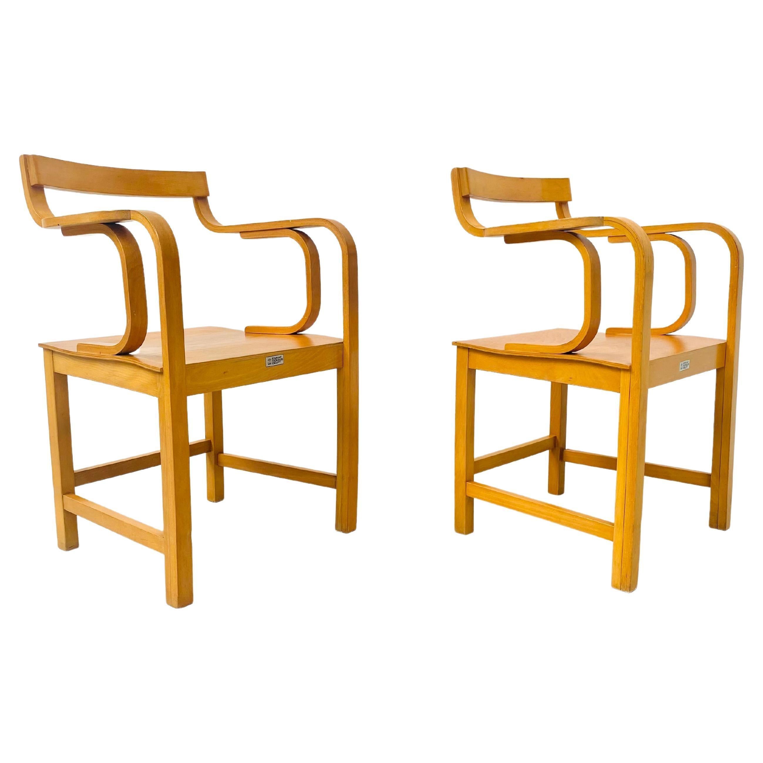Scandinavian Modern Vintage Dutch Plywood Beech Armchairs by Enraf Nonius Delft, 1970s For Sale