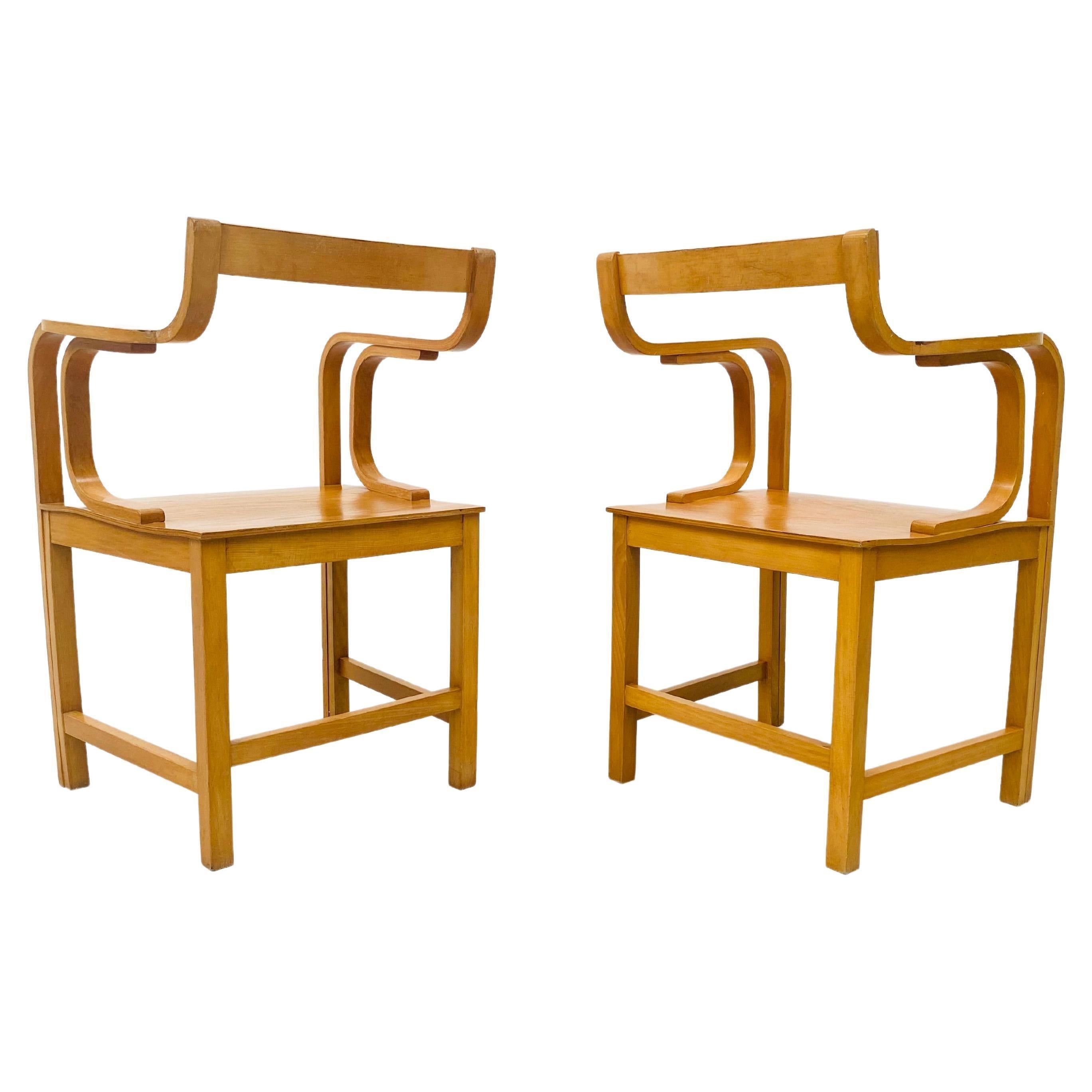 Vintage Dutch Plywood Beech Armchairs by Enraf Nonius Delft, 1970s In Good Condition For Sale In Eindhoven, Noord Brabant