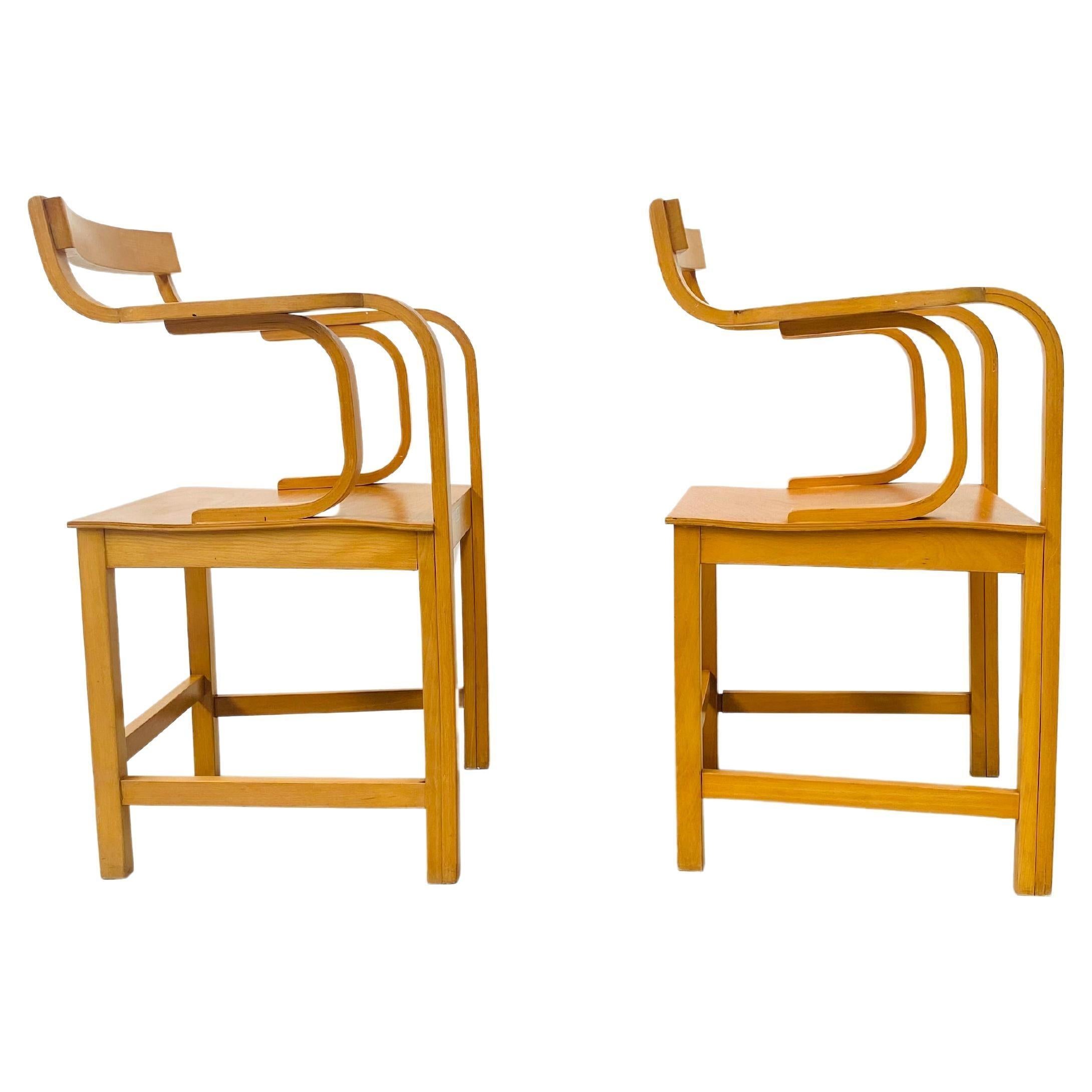 Vintage Dutch Plywood Beech Armchairs by Enraf Nonius Delft, 1970s For Sale 2