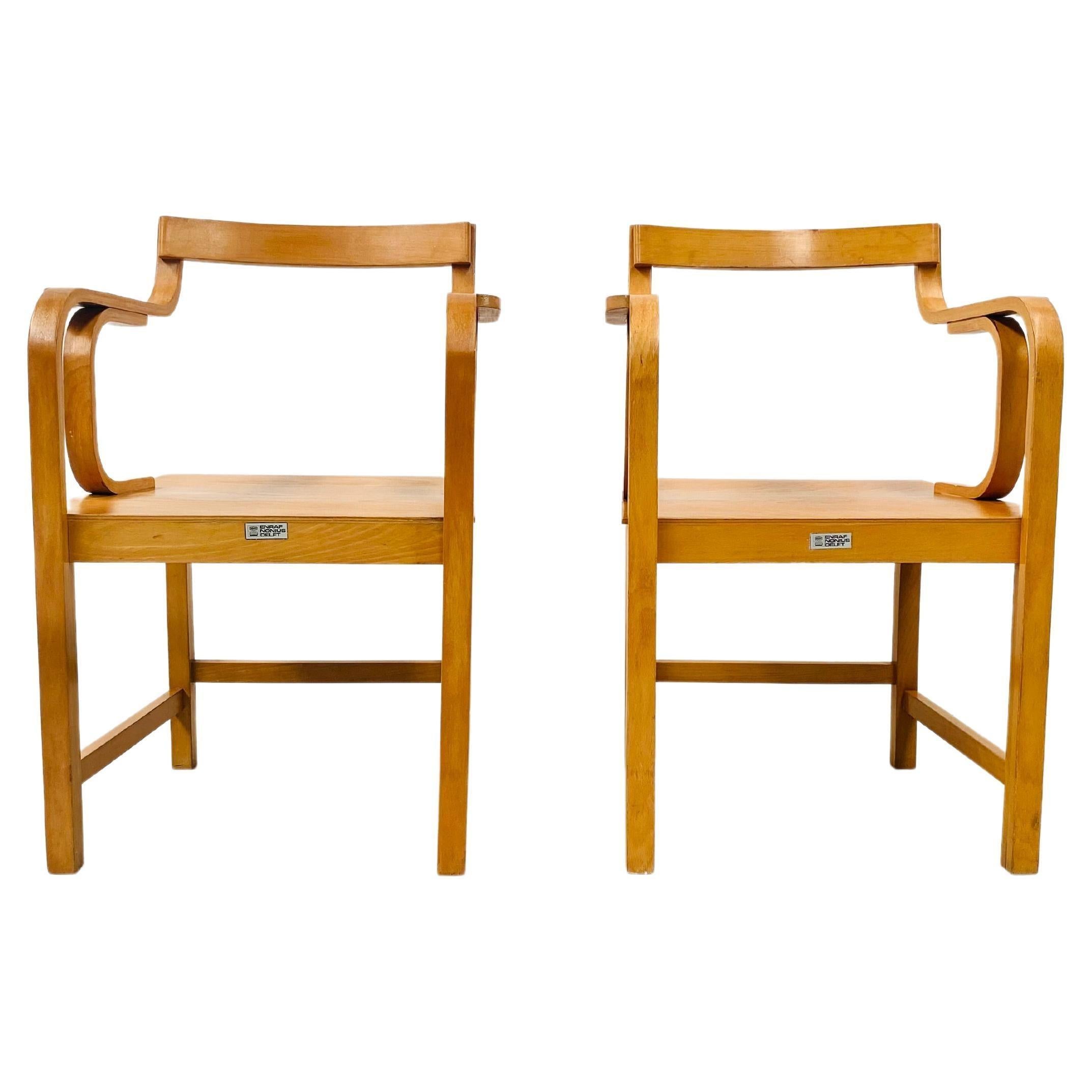 Vintage Dutch Plywood Beech Armchairs by Enraf Nonius Delft, 1970s For Sale 3
