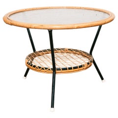 Vintage Dutch Rattan and Glass Top Coffee or Occasional Table