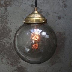 Vintage Dutch Smoked Air Bubble Glass Pendant Lights with Brass Top