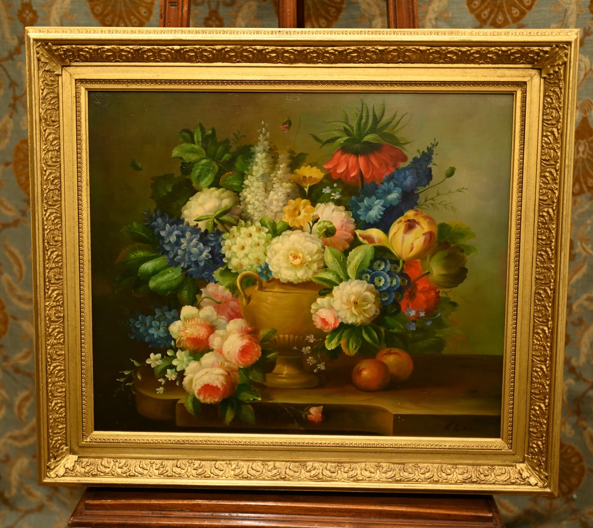 Gorgeous and vivid Dutch still life oil painting
Very vibrant work showing a colourful floral arrangement
Piece is signed Van Der Hout in the bottom right corner
Van Der Hout has really captured the energy and vibrancy to the flowers
This will add