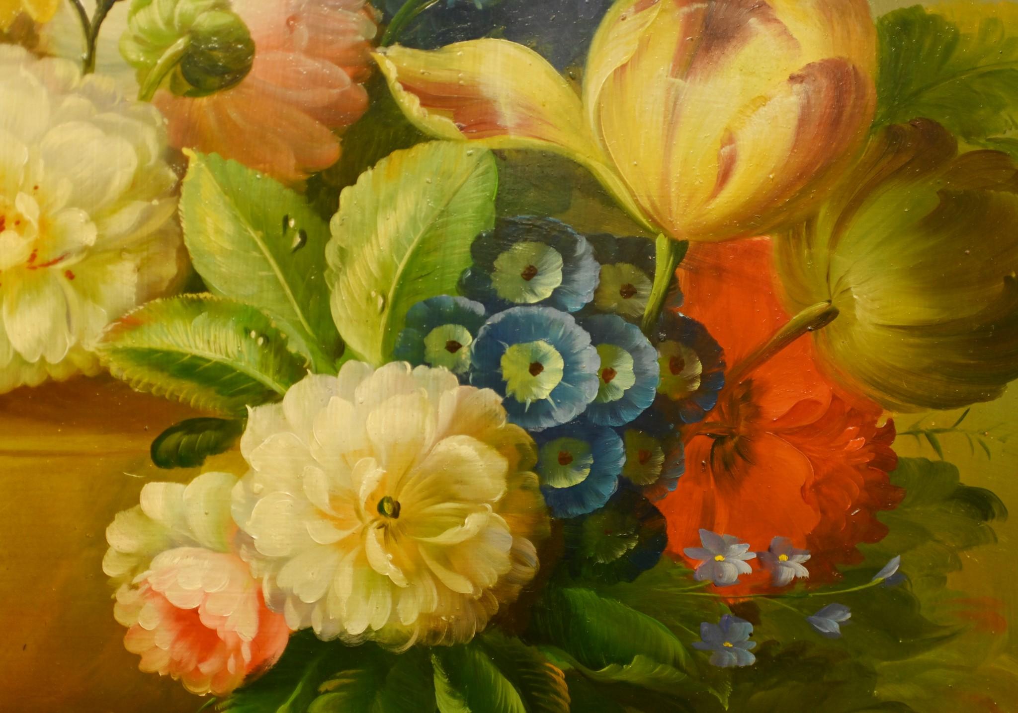 Toile Vintage Dutch Still Life Oil Painting Floral Spray Signed en vente