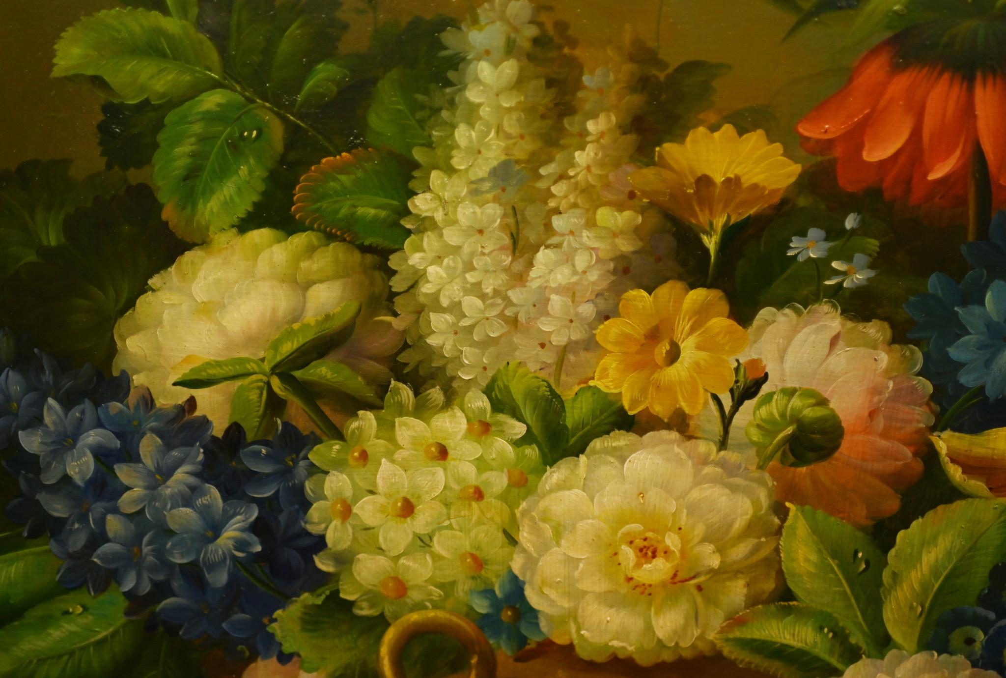 Vintage Dutch Still Life Oil Painting Floral Spray Signed en vente 1