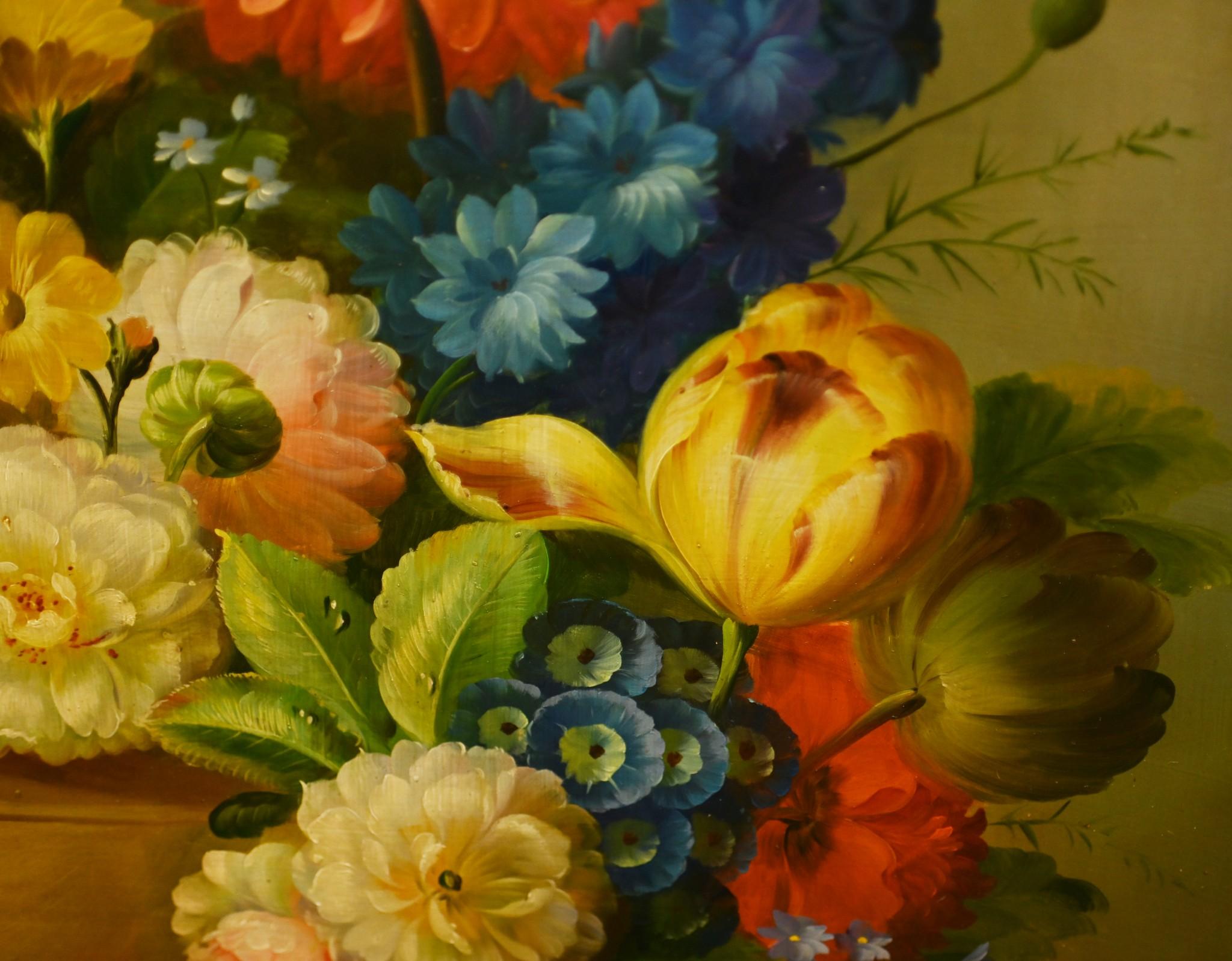 Vintage Dutch Still Life Ölgemälde Floral Spray Signiert im Angebot 4
