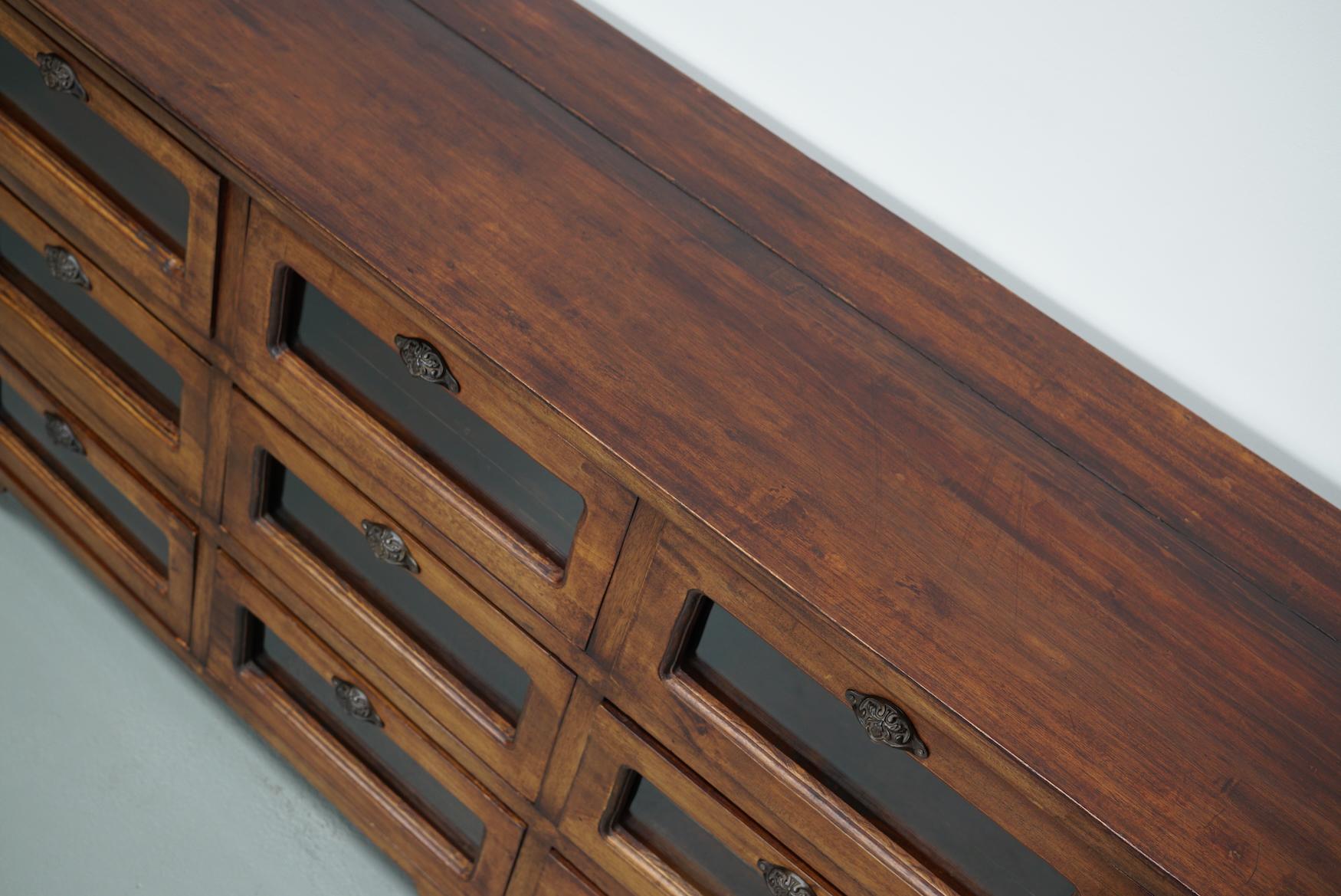 Vintage Dutch Teak Haberdashery Shop Cabinet / Vitrine 6