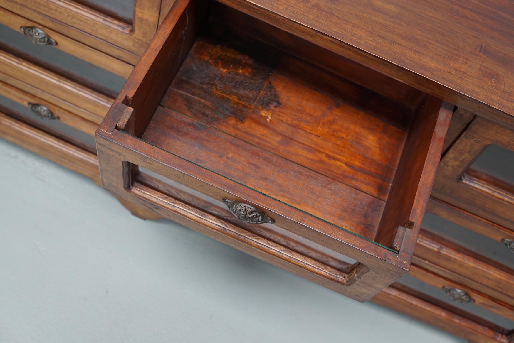 Vintage Dutch Teak Haberdashery Shop Cabinet / Vitrine 7