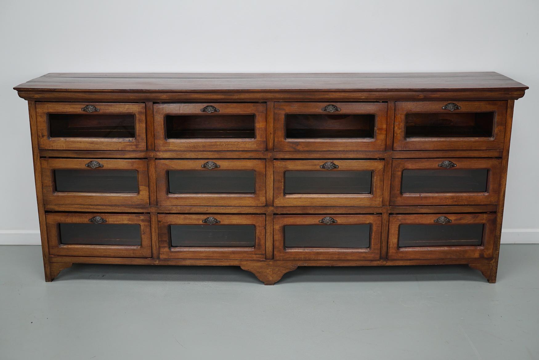 Vintage Dutch Teak Haberdashery Shop Cabinet / Vitrine 8