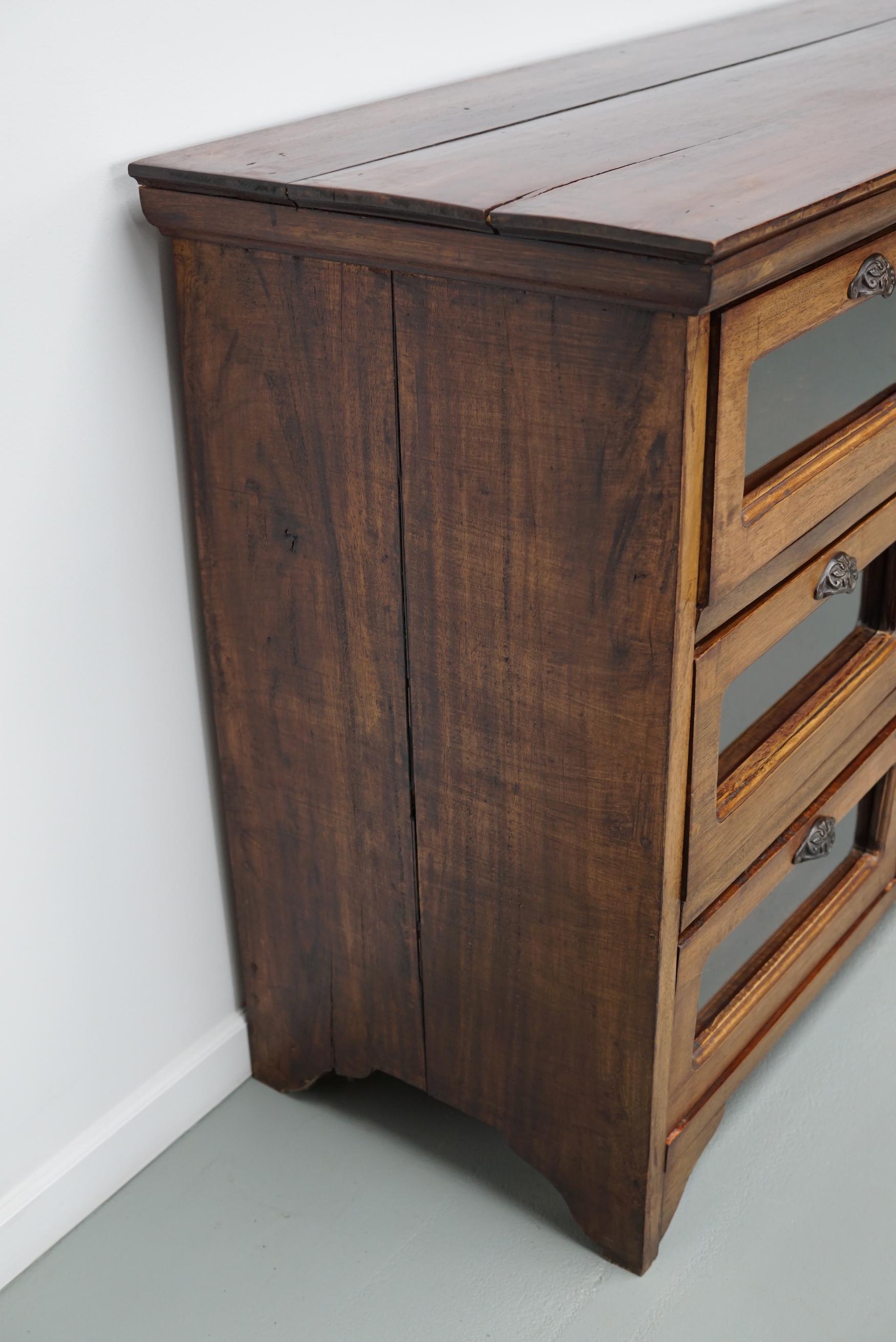 Vintage Dutch Teak Haberdashery Shop Cabinet / Vitrine In Good Condition In Nijmegen, NL